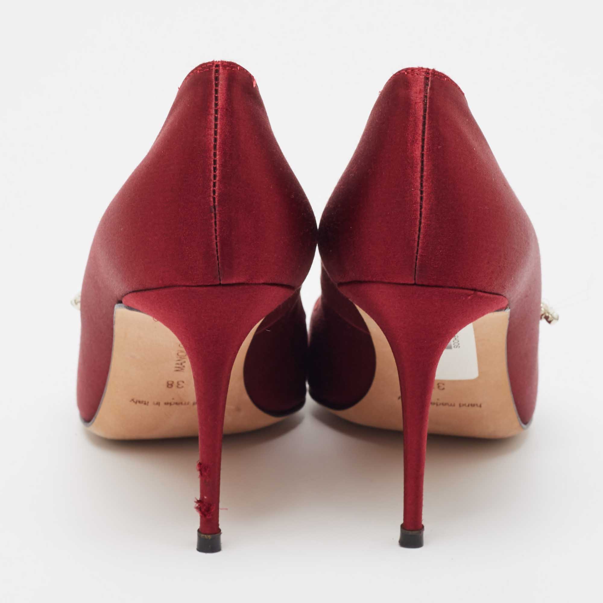 Manolo Blahnik Burgundy Satin Nadira Pumps Size 38