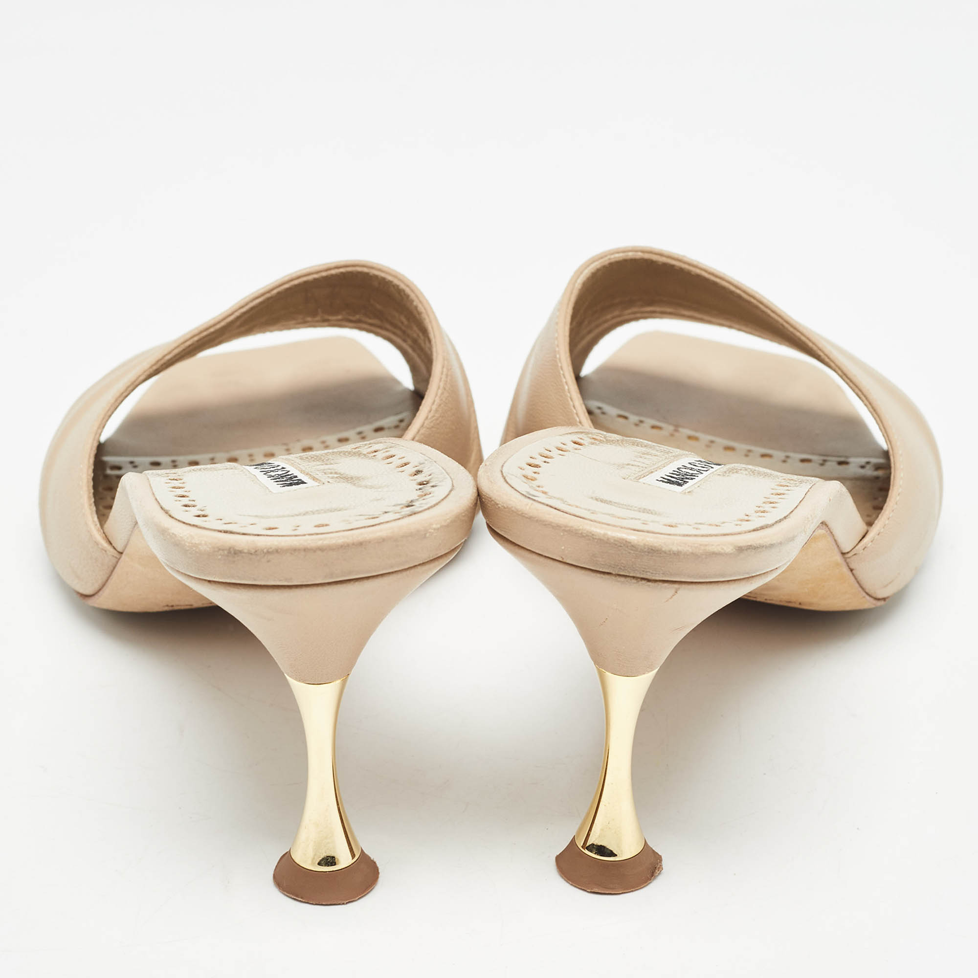 Manolo Blahnik Beige Pleated Leather Slide Sandals Size 36.5