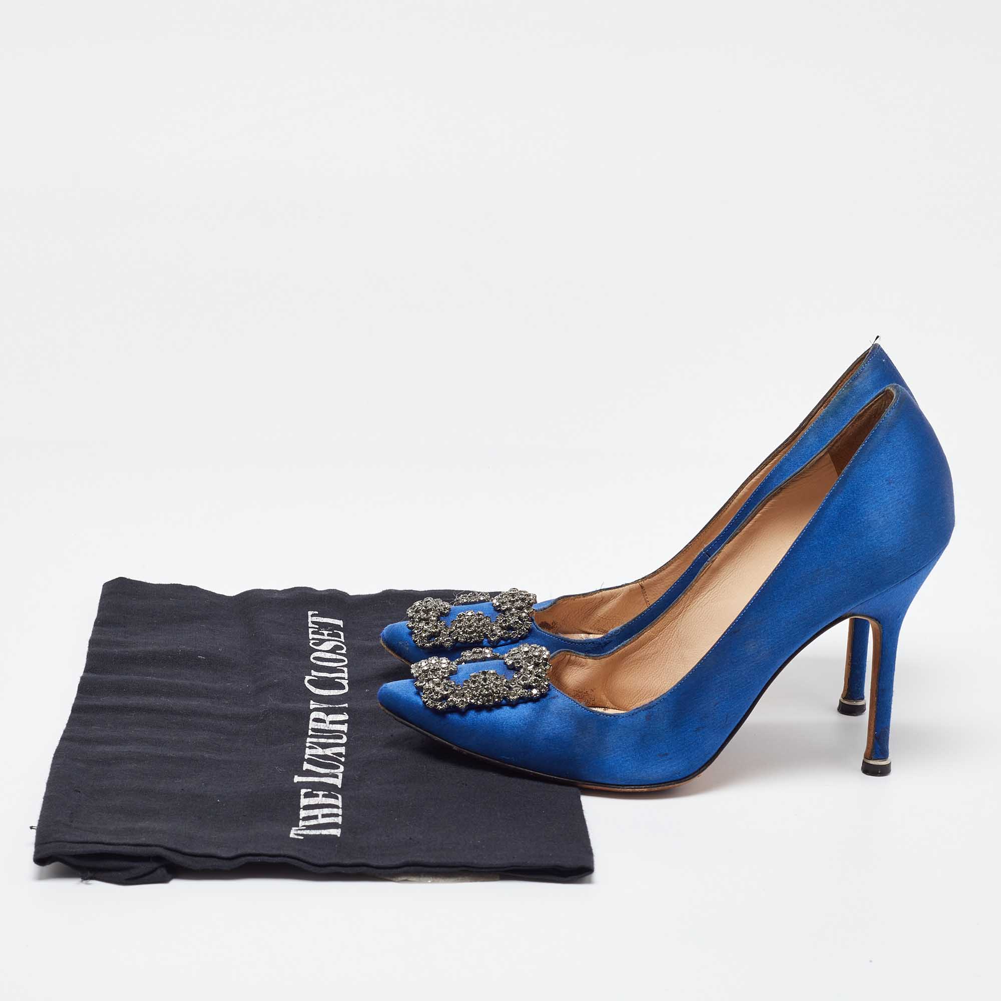 Manolo Blahnik Blue Satin Hangisi Pumps Size 36.5