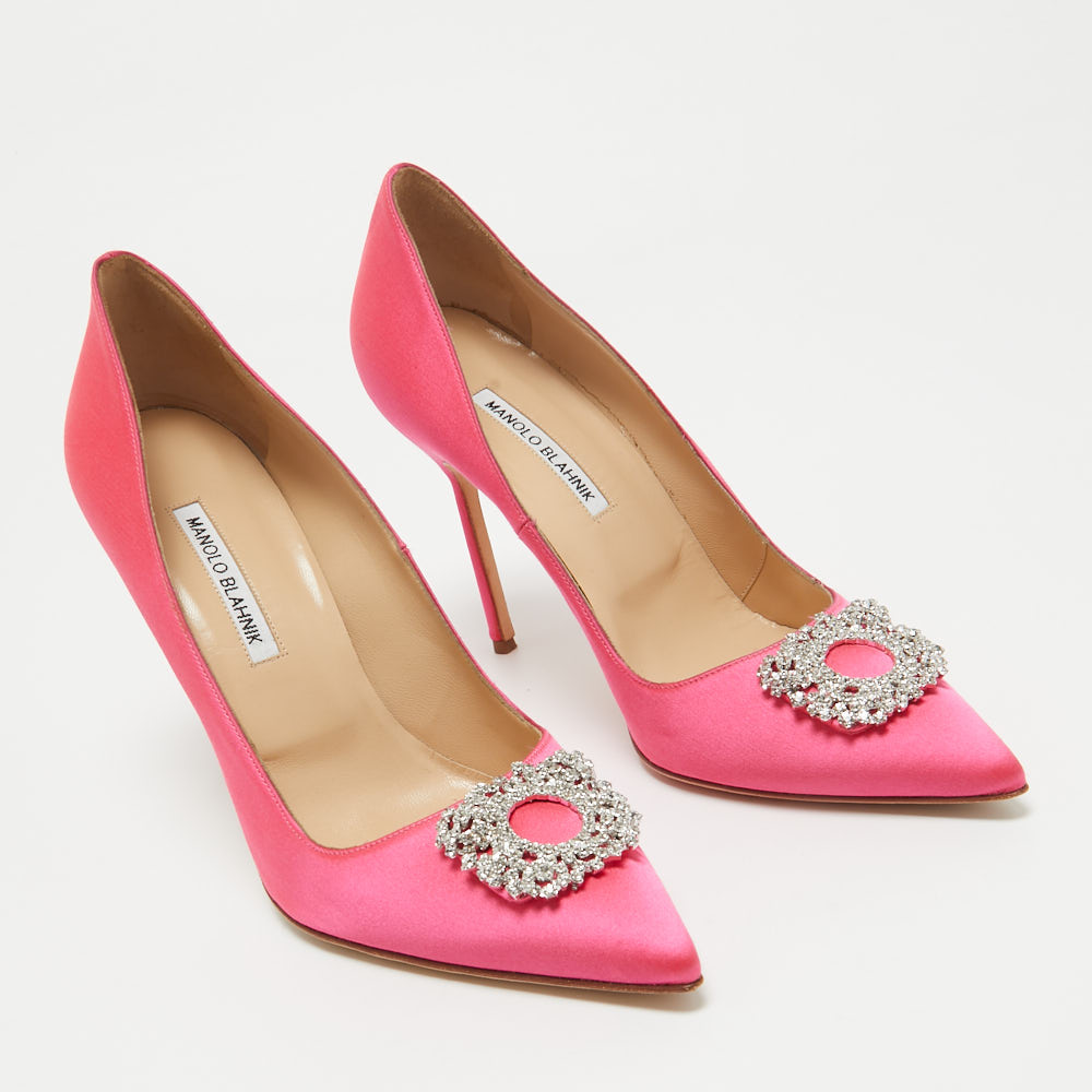 Manolo Blahnik Pink Satin Hangisi Pumps Size 41