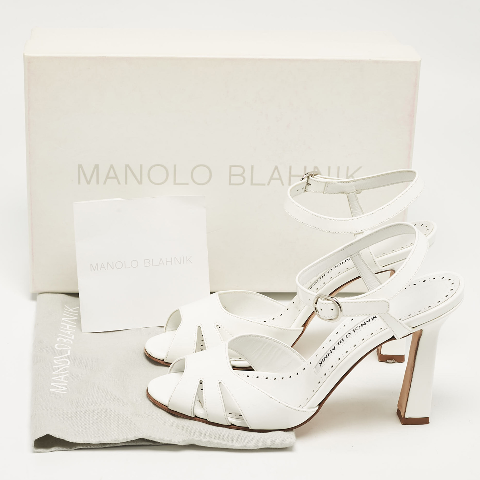 Manolo Blahnik White Patent Leather Ankle Strap Sandals Size 37