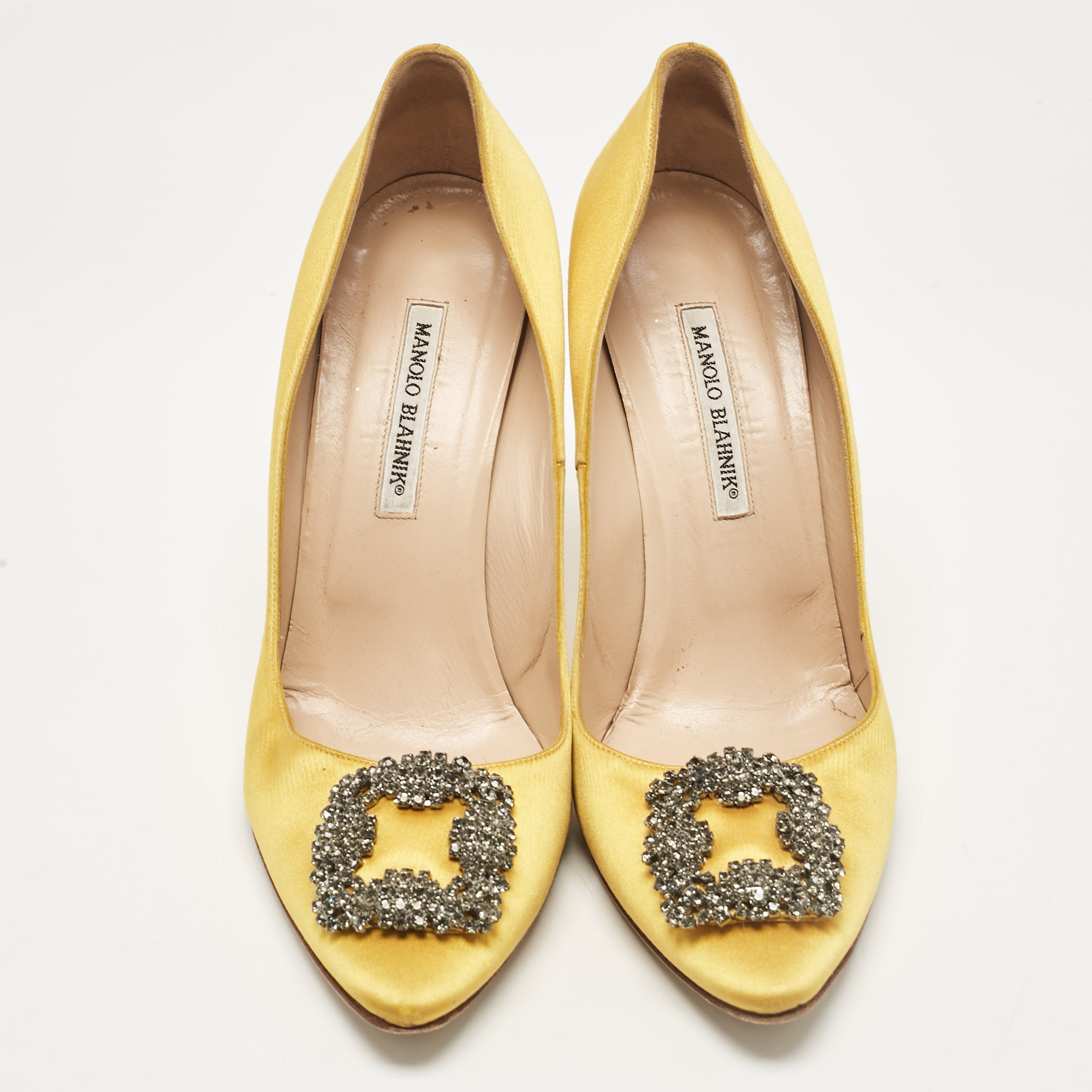 Manolo Blahnik Yellow Satin Hangisi Pumps Size 42