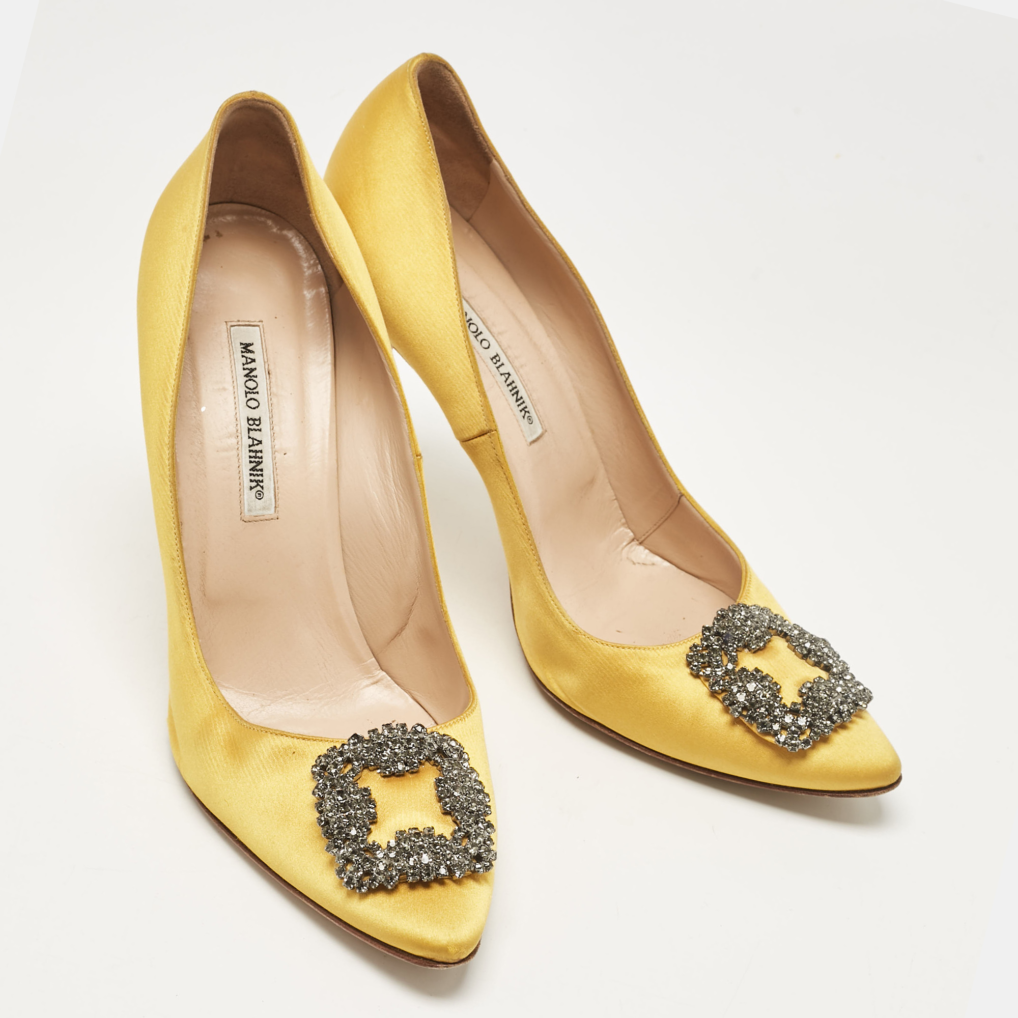 Manolo Blahnik Yellow Satin Hangisi Pumps Size 42