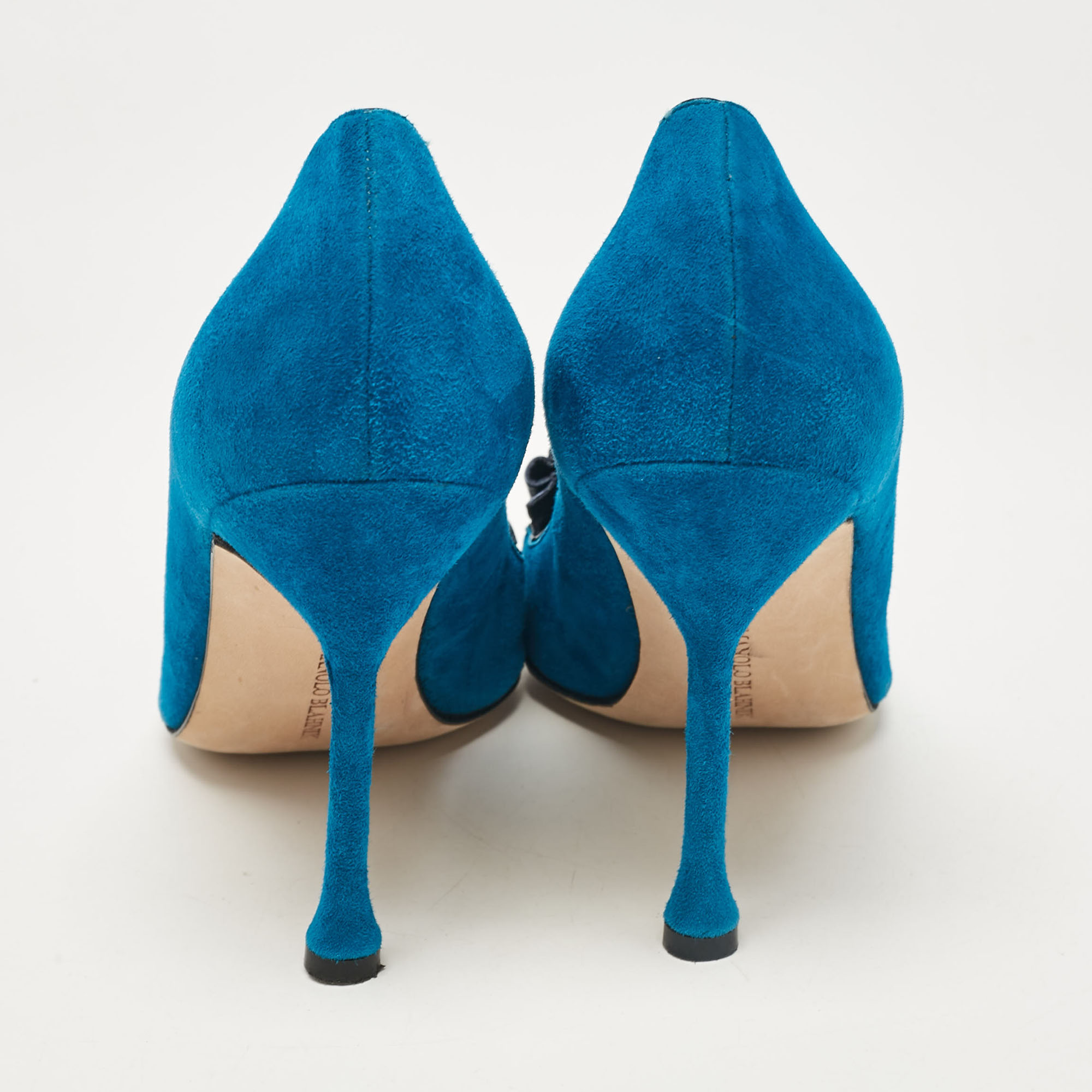 Manolo Blahnik Blue Leather Suede Pointed Toe Pumps Size 39