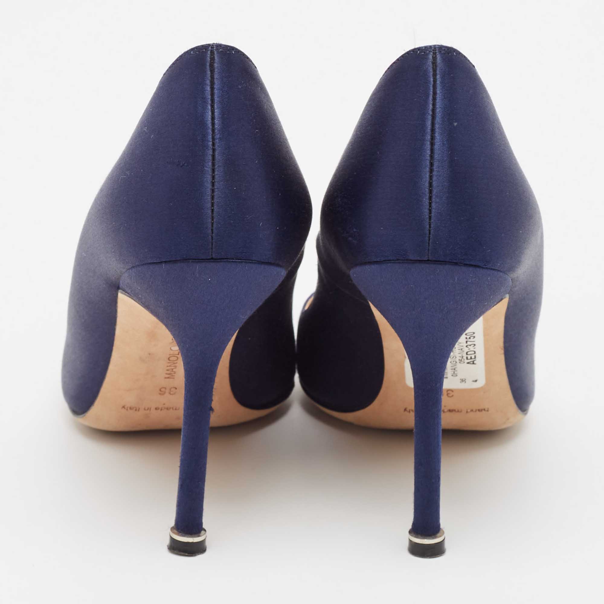 Manolo Blahnik Navy Blue Satin Hangisi Pumps Size 36