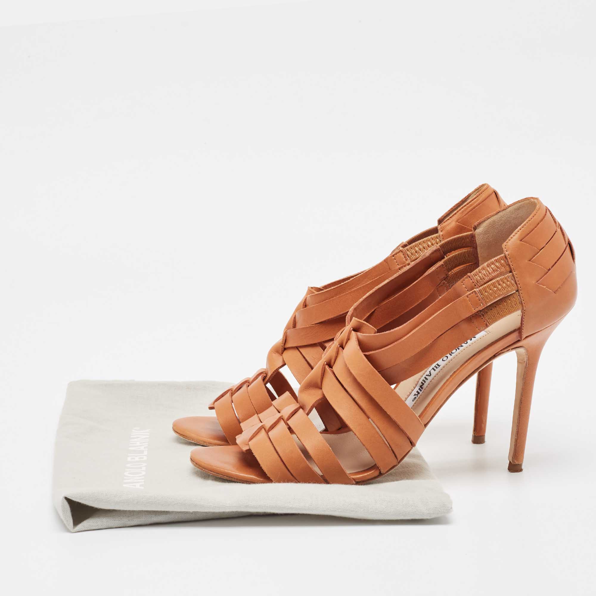 Manolo Blahnik Brown Leather Ankle Strap Sandals Size 38.5