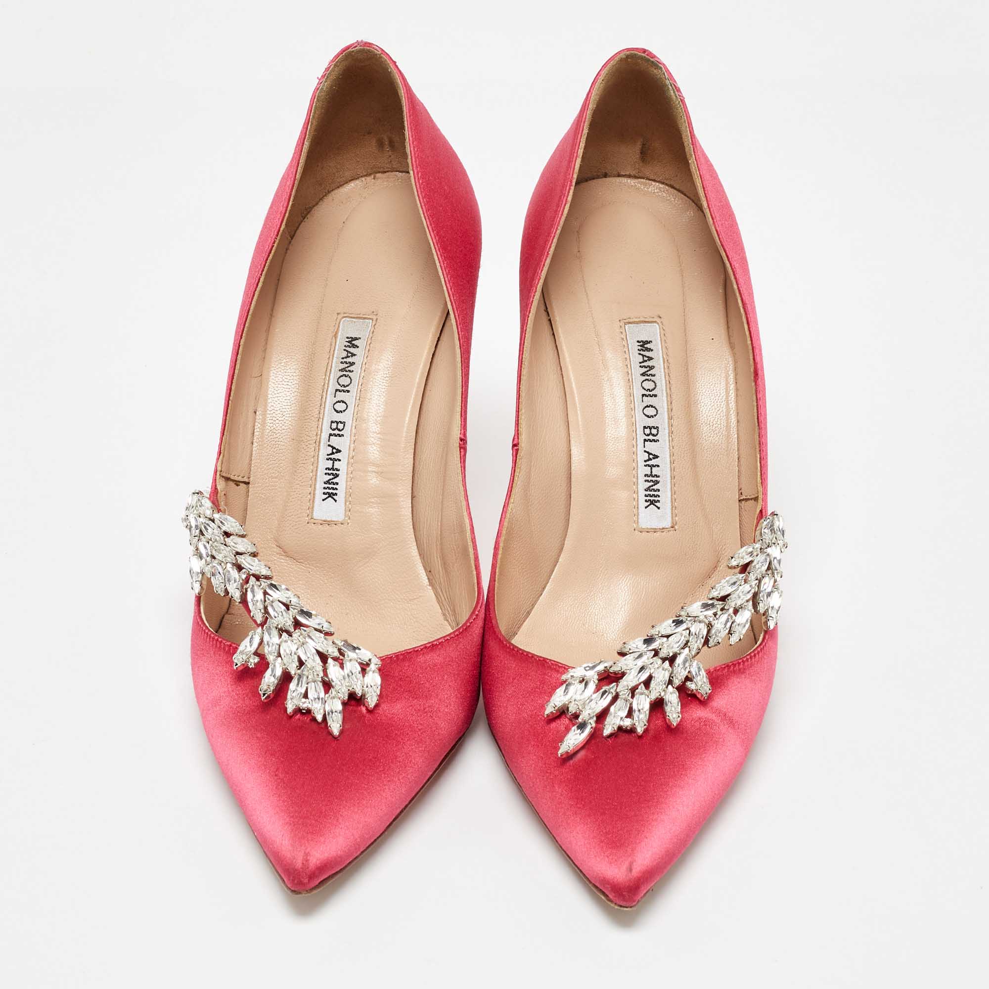 Manolo Blahnik Pink Satin Nadira Pointed Toe Pumps Size 37