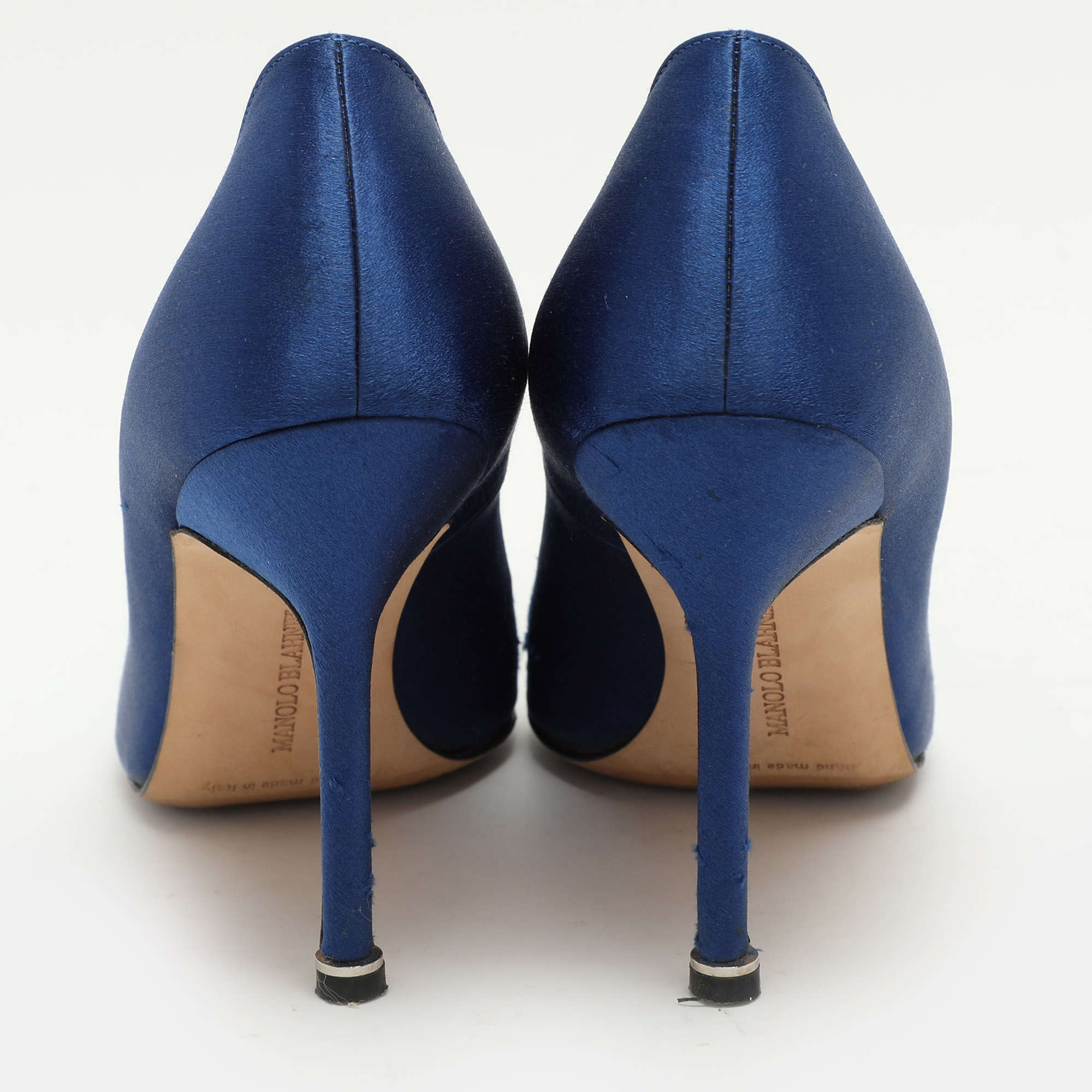 Manolo Blahnik Blue Satin Hangisi Embellished Pumps Size 36.5