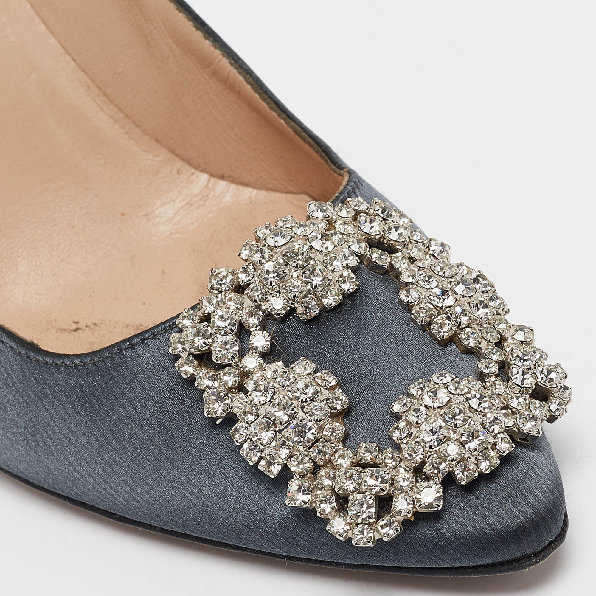 Manolo Blahnik Grey Satin Hangisi Pumps Size 35