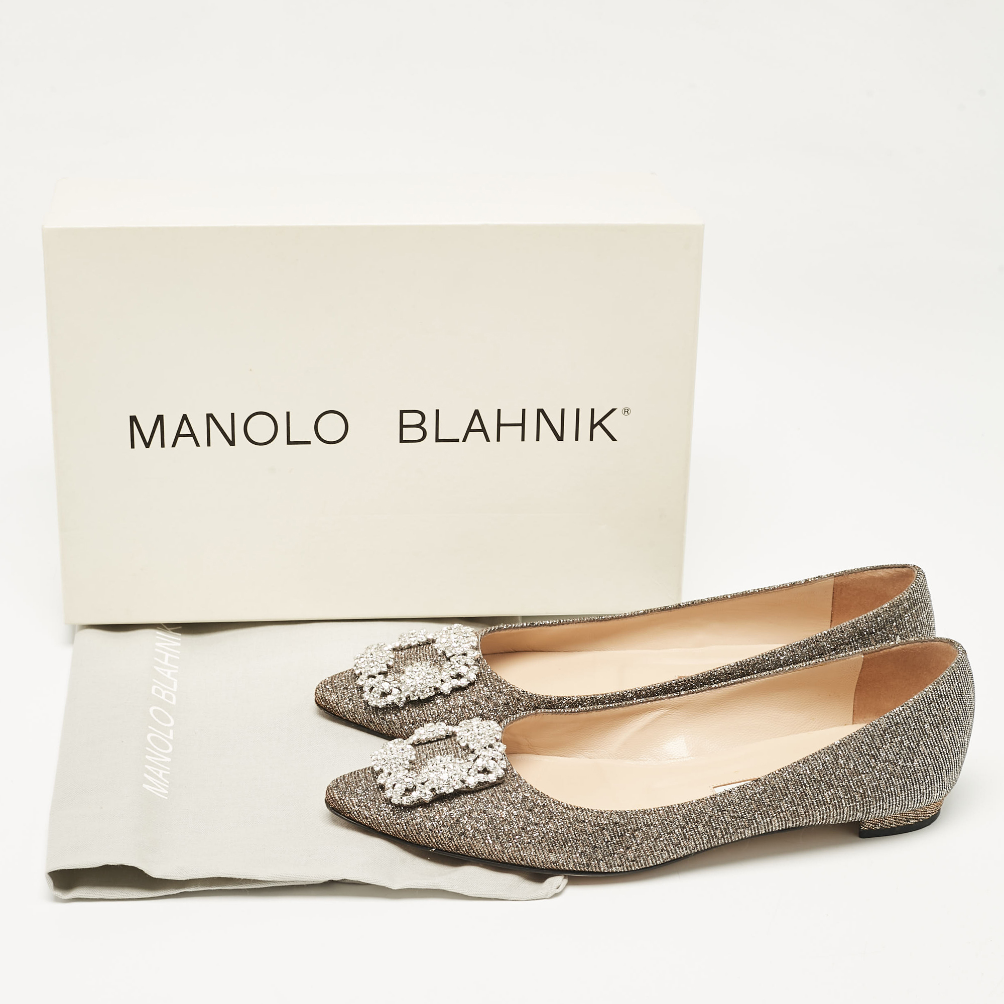 Manolo Blahnik Gold/Silver Glitter Fabric Hangisi Ballet Flats Size 38