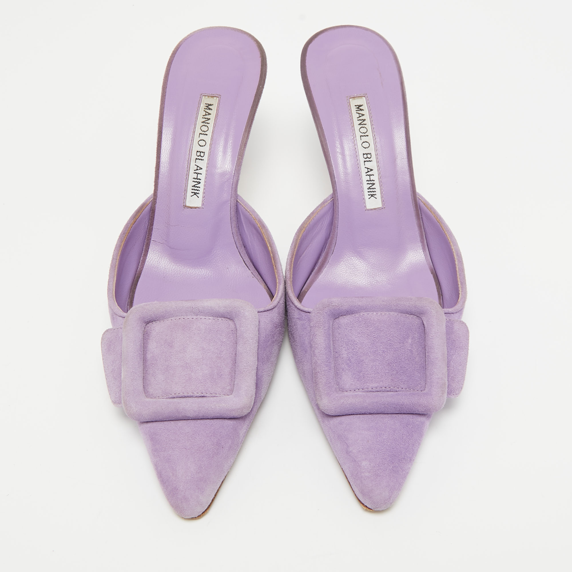 Manolo Blahnik Lilac Suede Maysale Mules Size 37.5