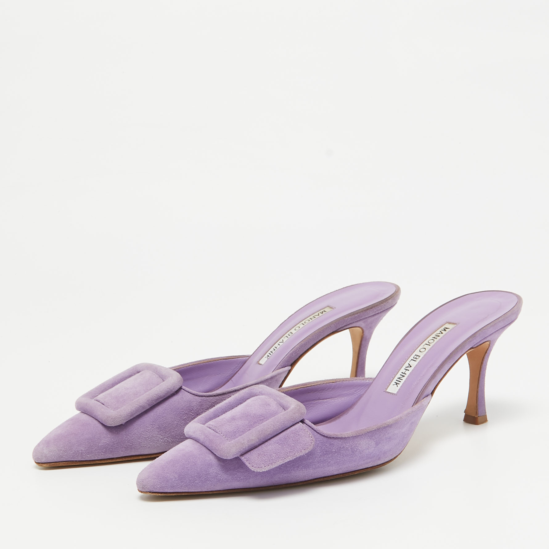 Manolo Blahnik Lilac Suede Maysale Mules Size 37.5