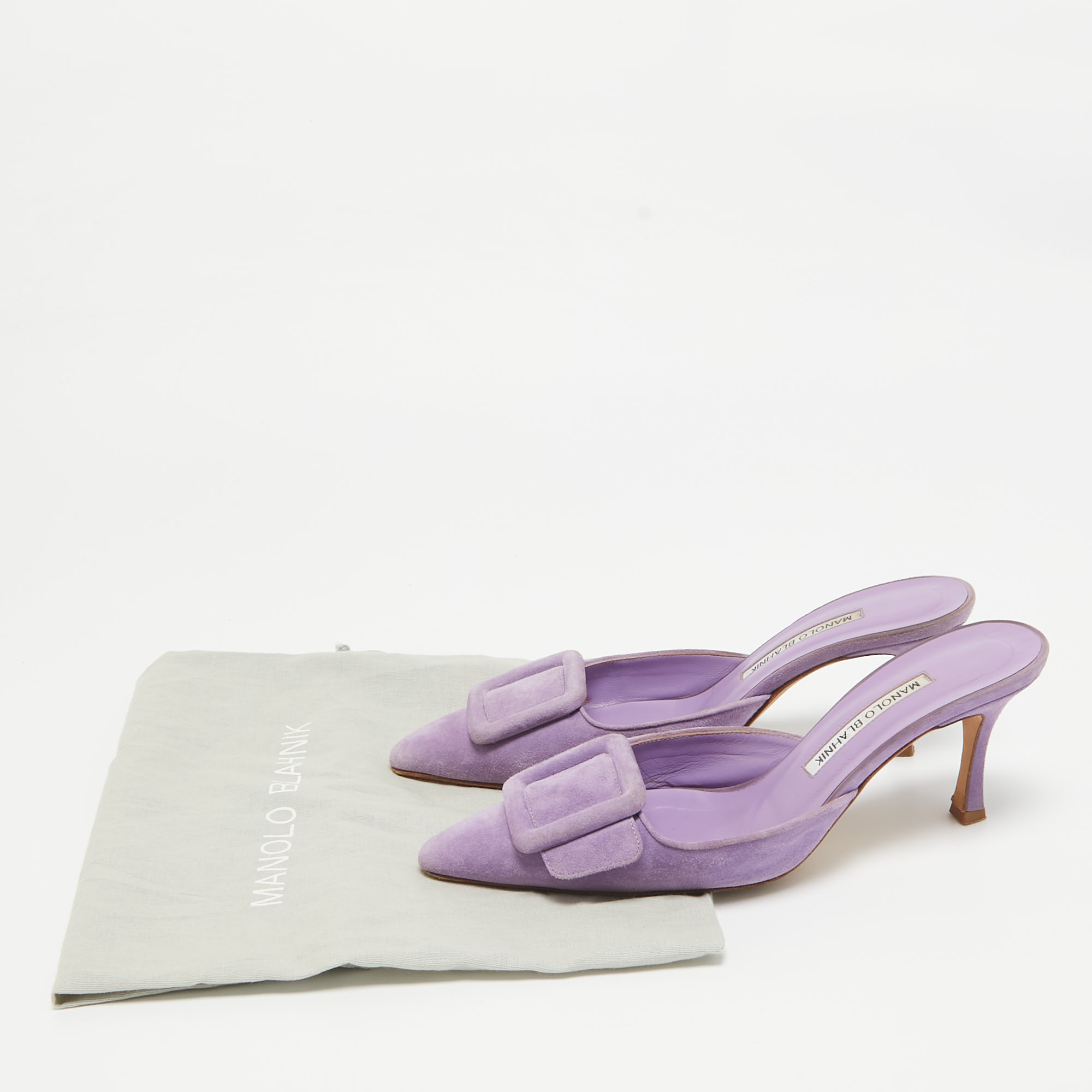 Manolo Blahnik Lilac Suede Maysale Mules Size 37.5