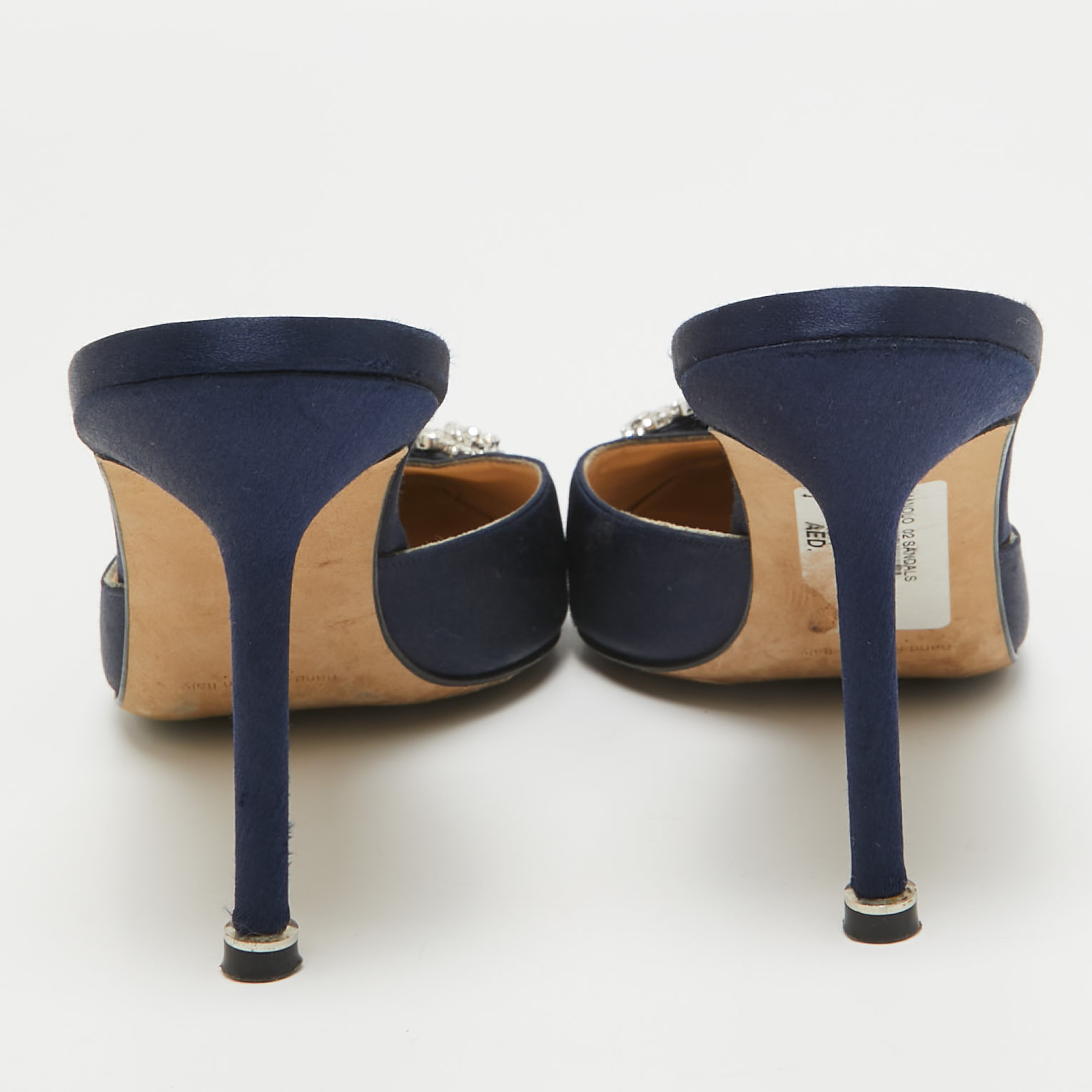 Manolo Blahnik Navy Blue Satin Hangisi Mules Size 41