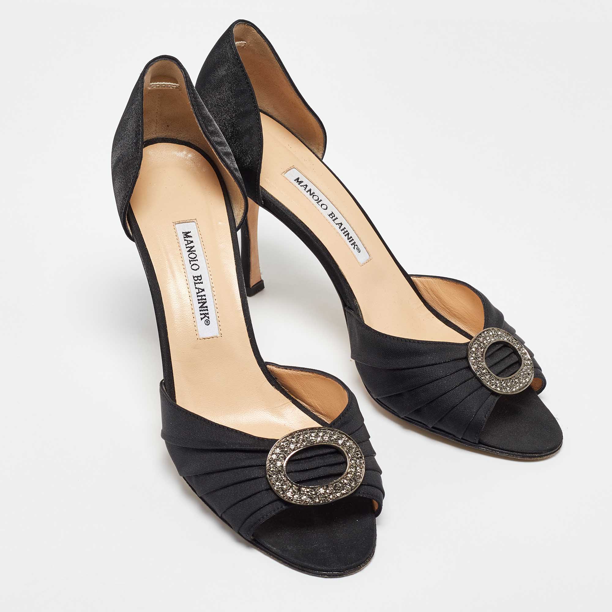 Manolo Blahnik Black Satin Pleated Sedaraby D'orsay Pumps Size 40.5