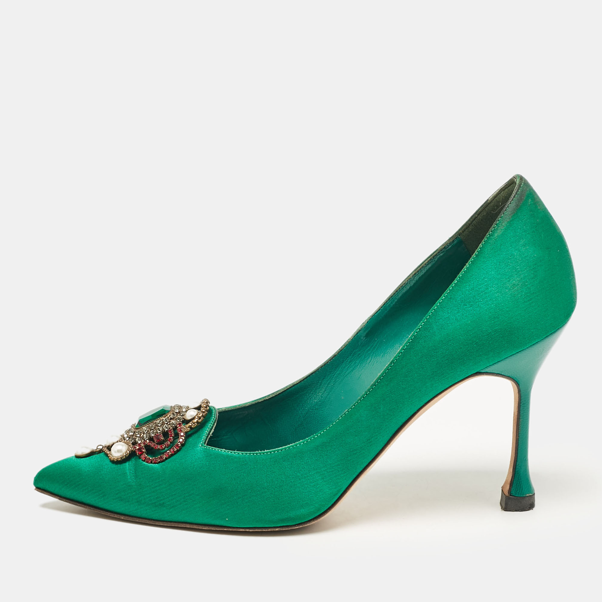 Manolo Blahnik Green Satin Eufrasia Pumps Size 37.5