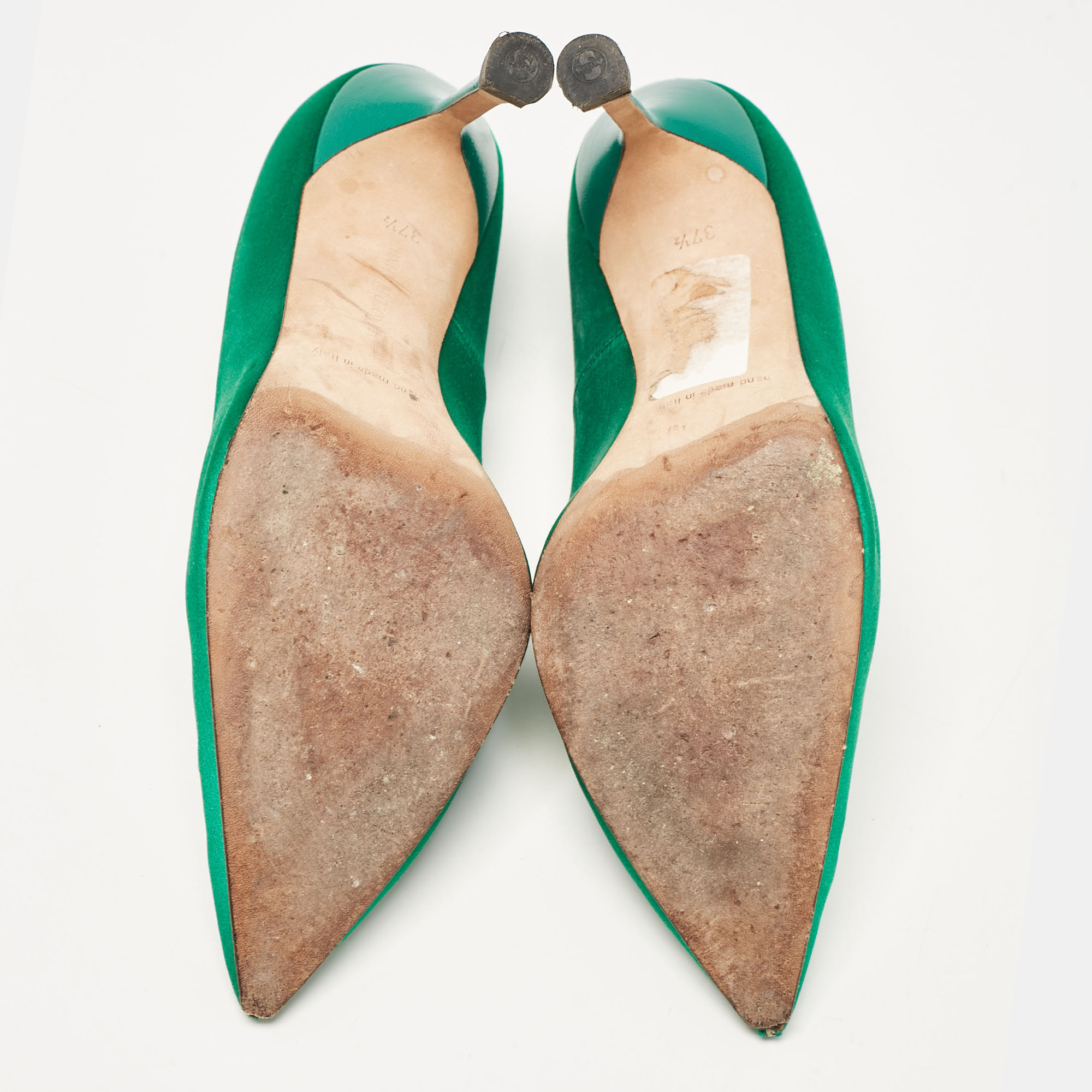 Manolo Blahnik Green Satin Eufrasia Pumps Size 37.5