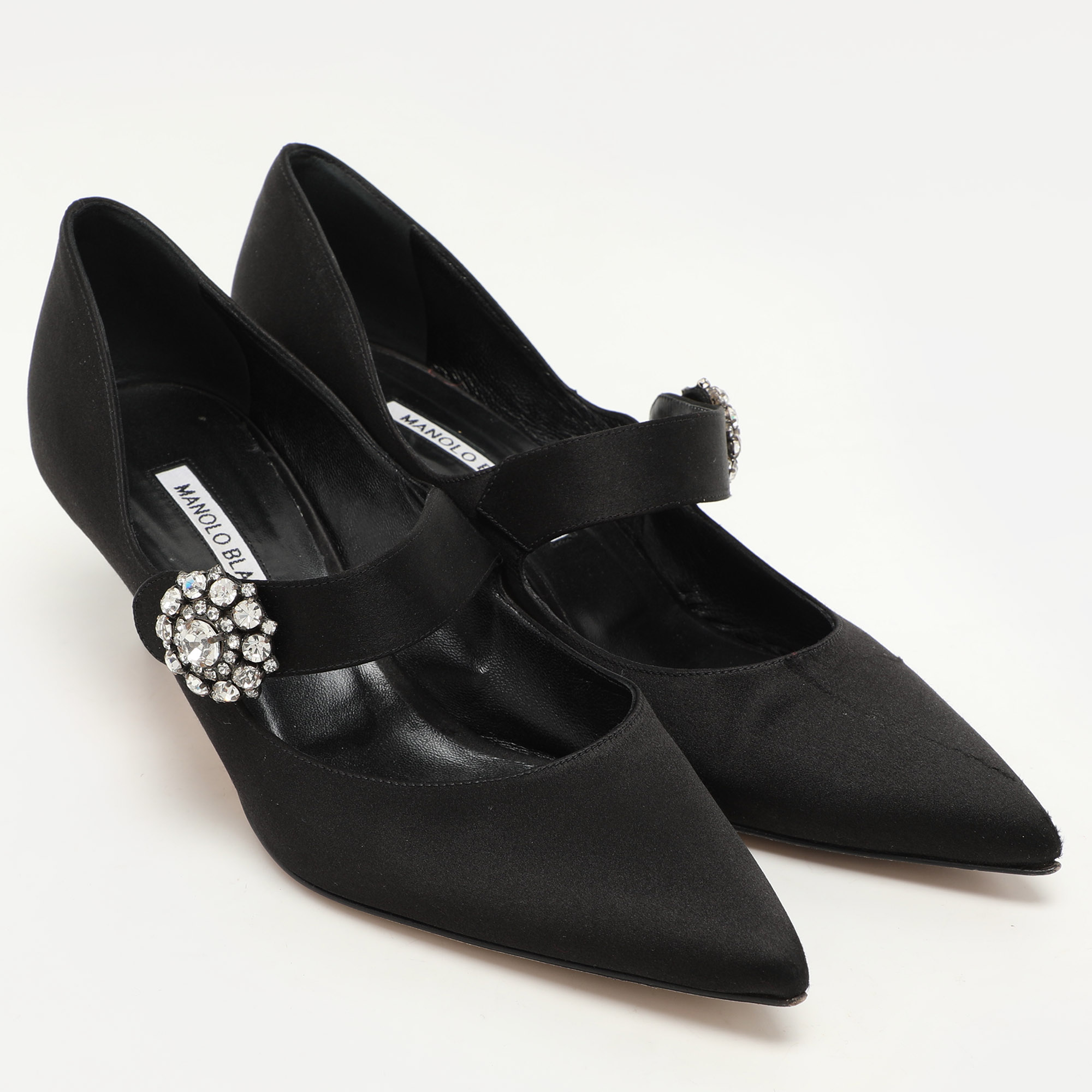 Manolo Blahnik Black Satin Verna Pumps Size 40