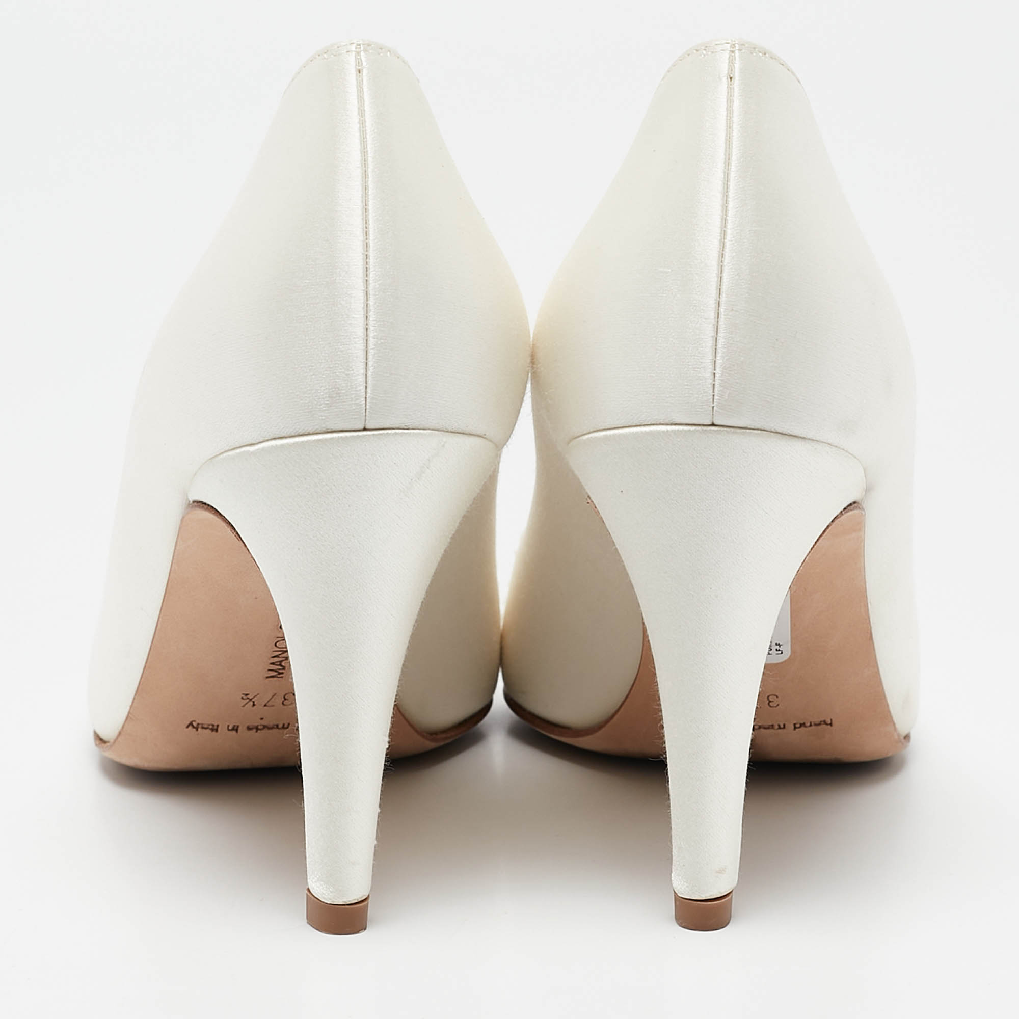 Manolo Blahnik White Satin Rhinestone Pumps Size 37.5