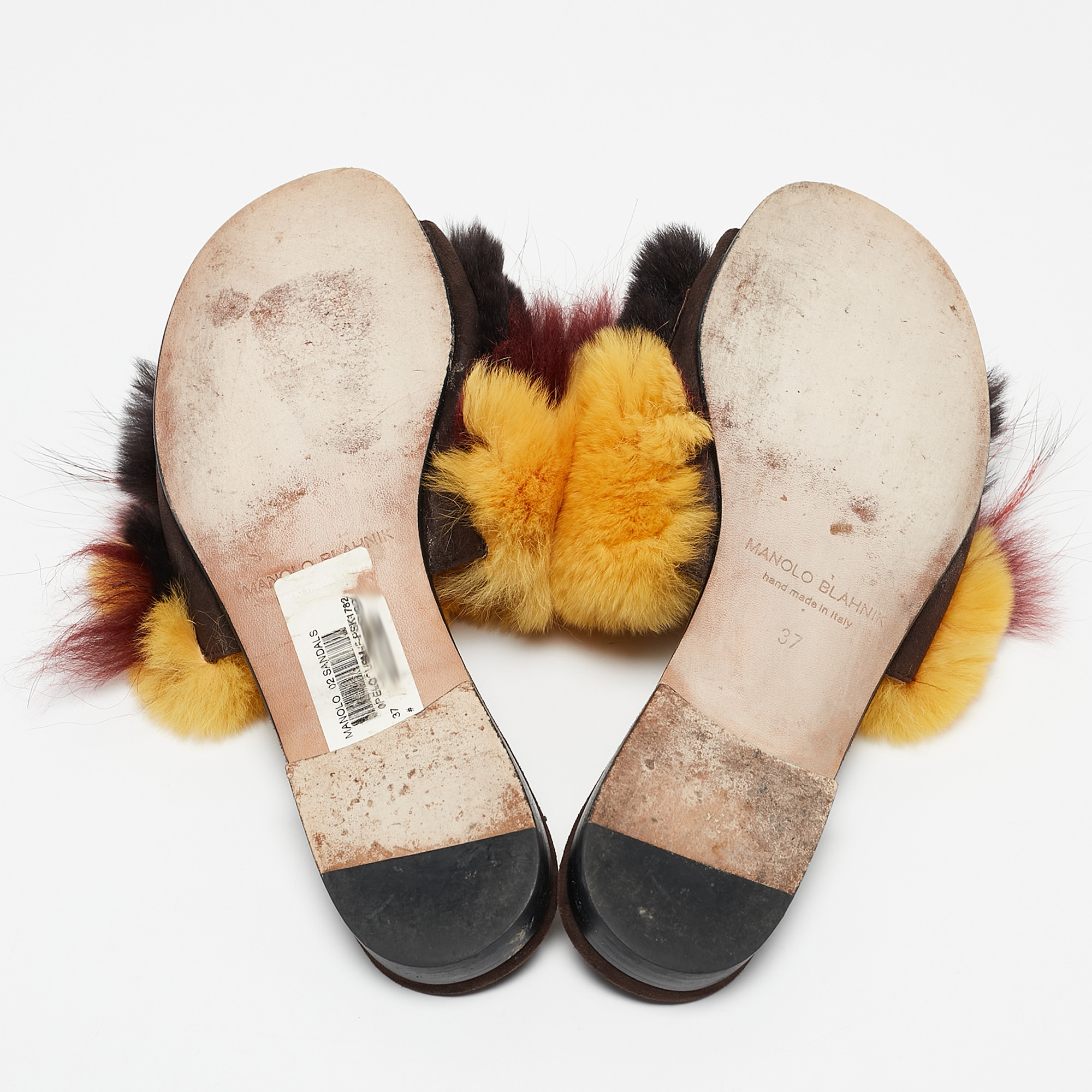 Manolo Blahnik Multicolor Mink Fur Slide Sandals Size 37