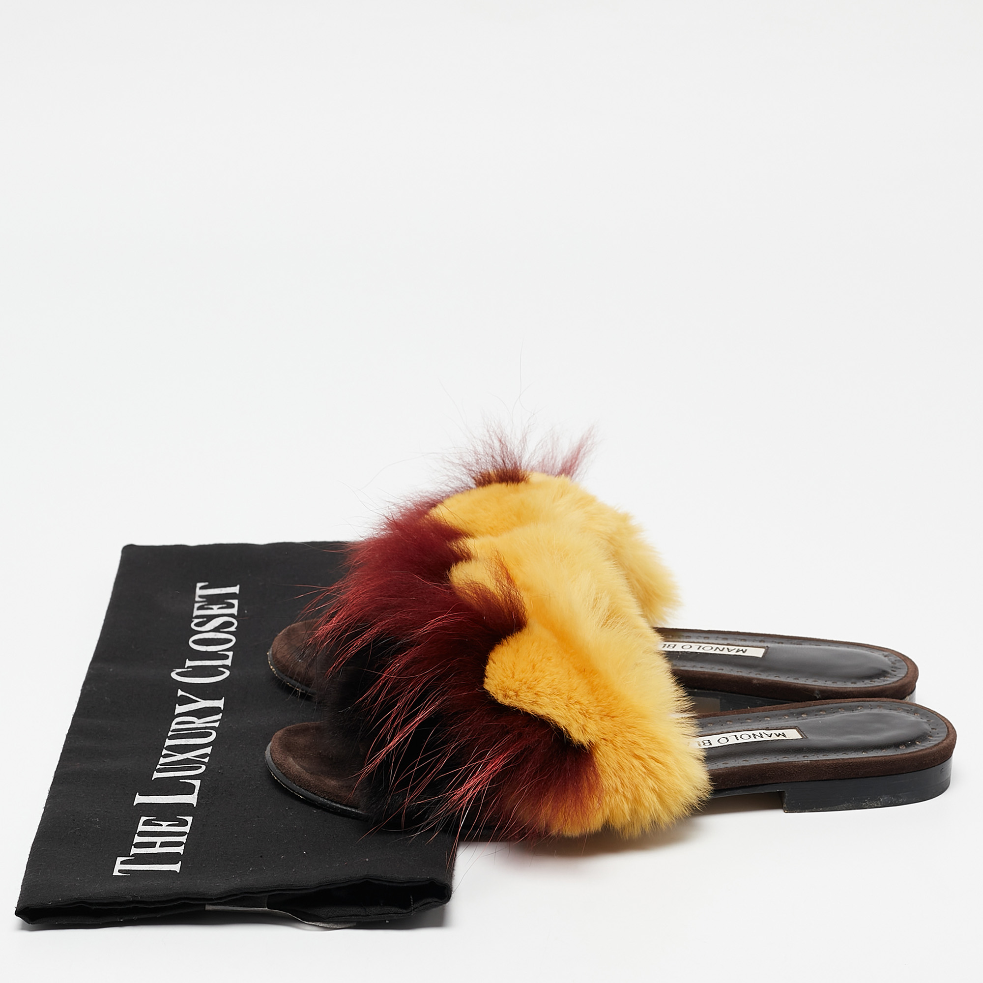 Manolo Blahnik Multicolor Mink Fur Slide Sandals Size 37