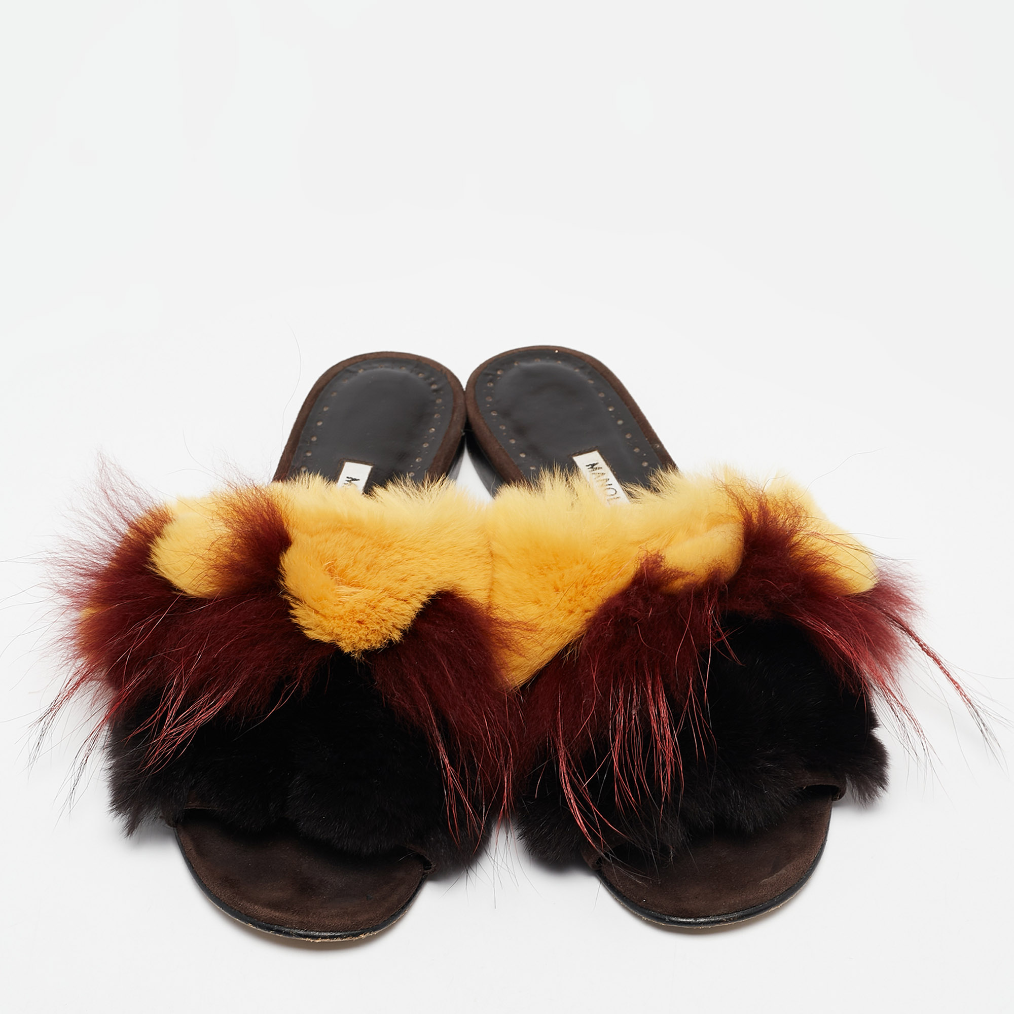 Manolo Blahnik Multicolor Mink Fur Slide Sandals Size 37