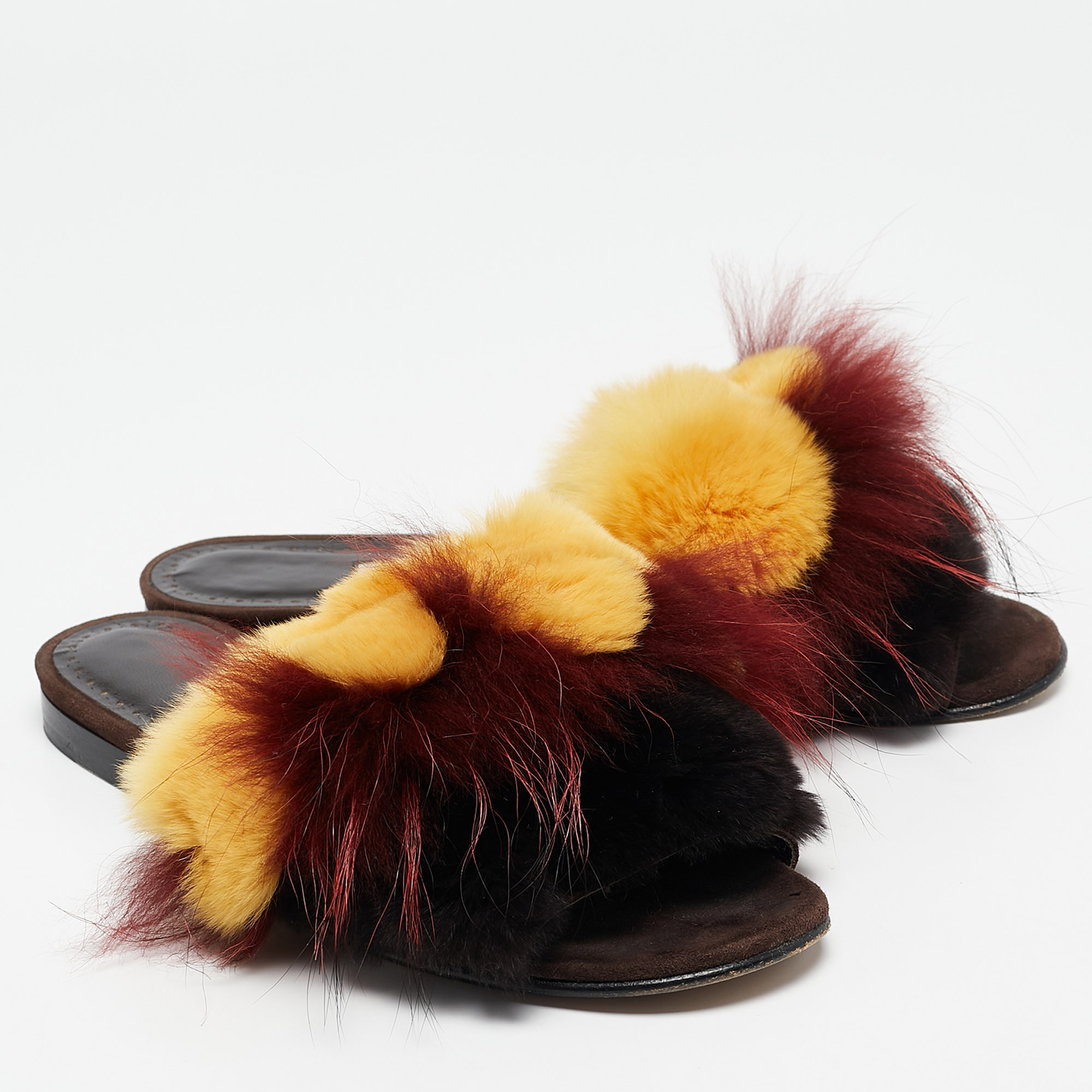 Manolo Blahnik Multicolor Mink Fur Slide Sandals Size 37