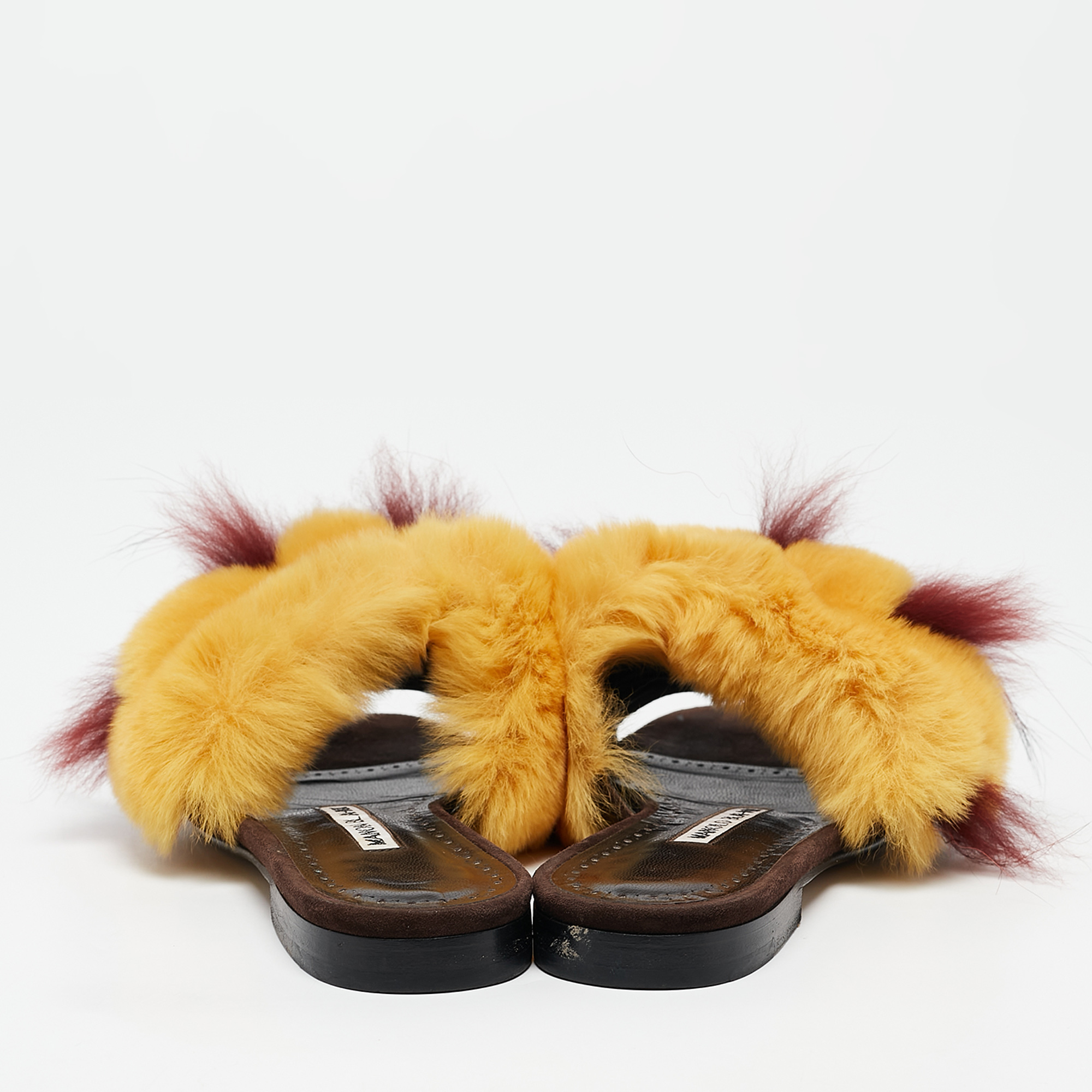 Manolo Blahnik Multicolor Mink Fur Slide Sandals Size 37