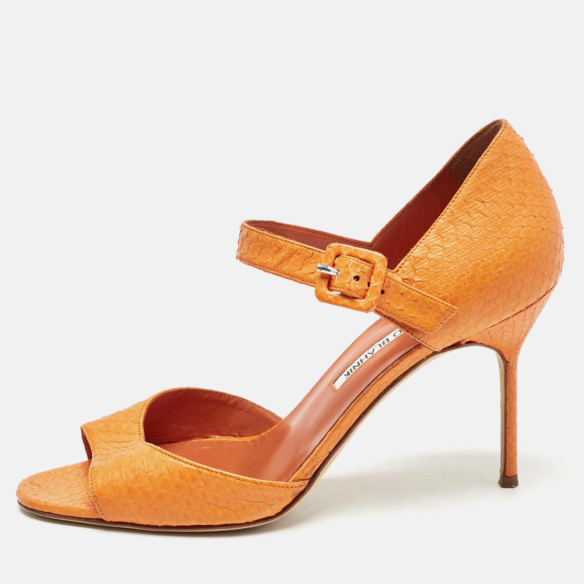Manolo Blahnik Orange Snakeskin Embossed Leather Ankle Strap Sandals Size
Manolo Blahnik Orange Snakeskin Embossed Leather Ankle Strap Sandals Size