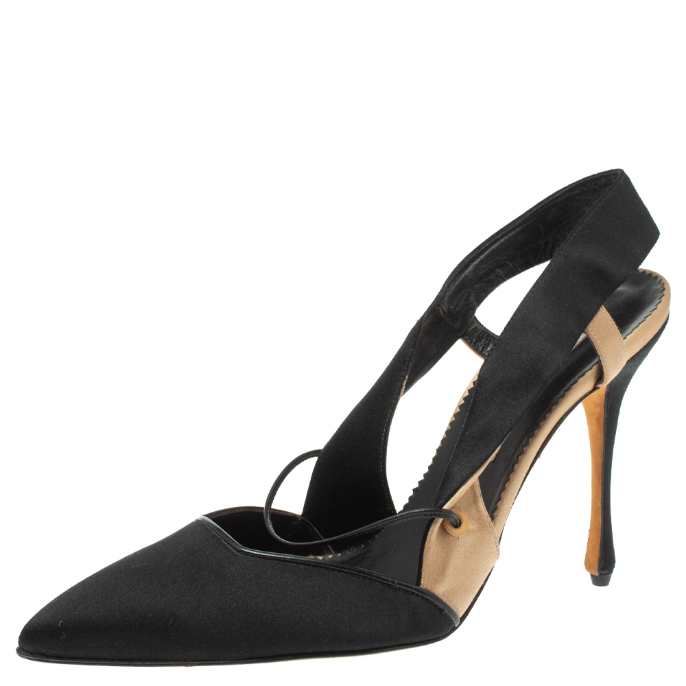 Image of Manolo Blahnik Black Satin Slingback Sandals Size .