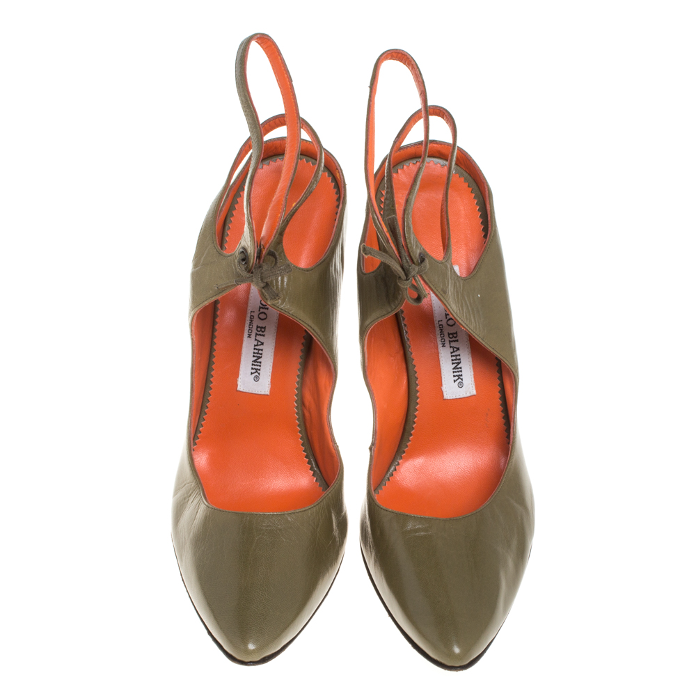 Manolo  Blahnik Olive Green Ankle Strap Sandals Size 39.5