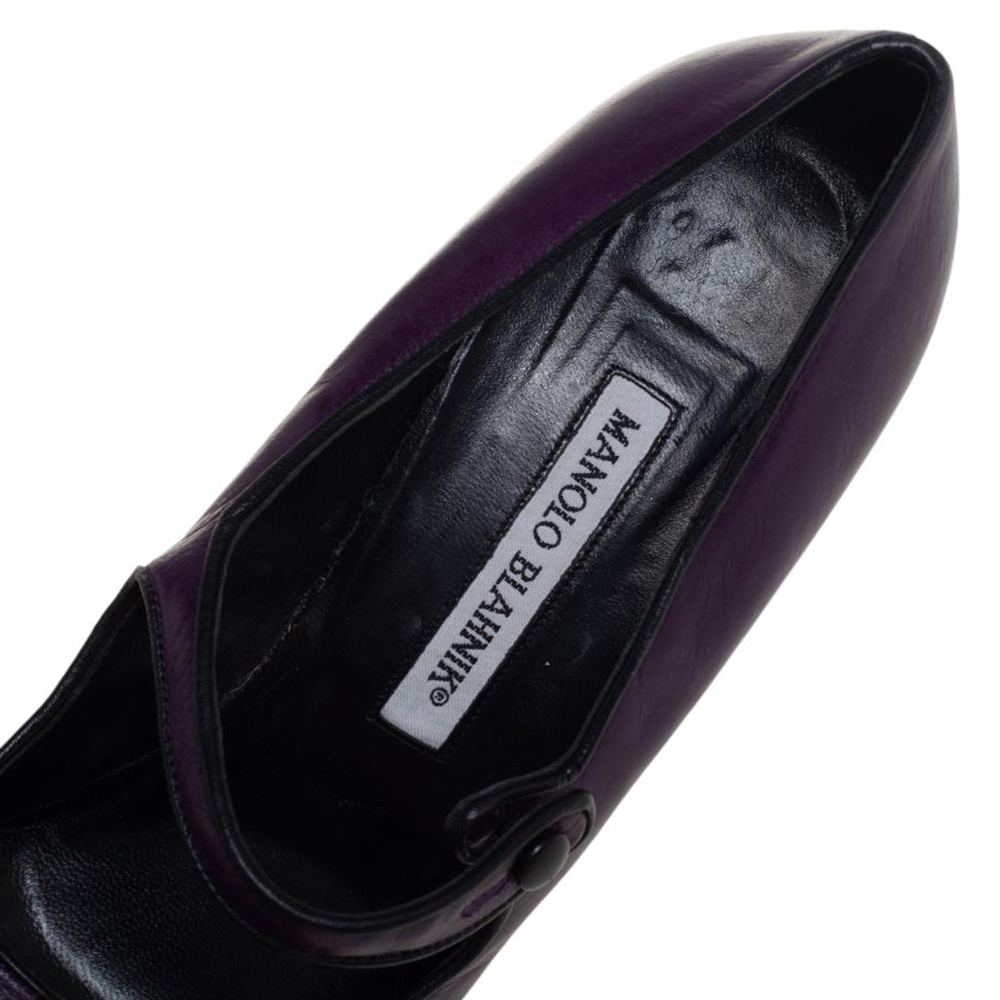 Manolo Blahnik Purple Leather Mary Jane Pumps Size 39.5