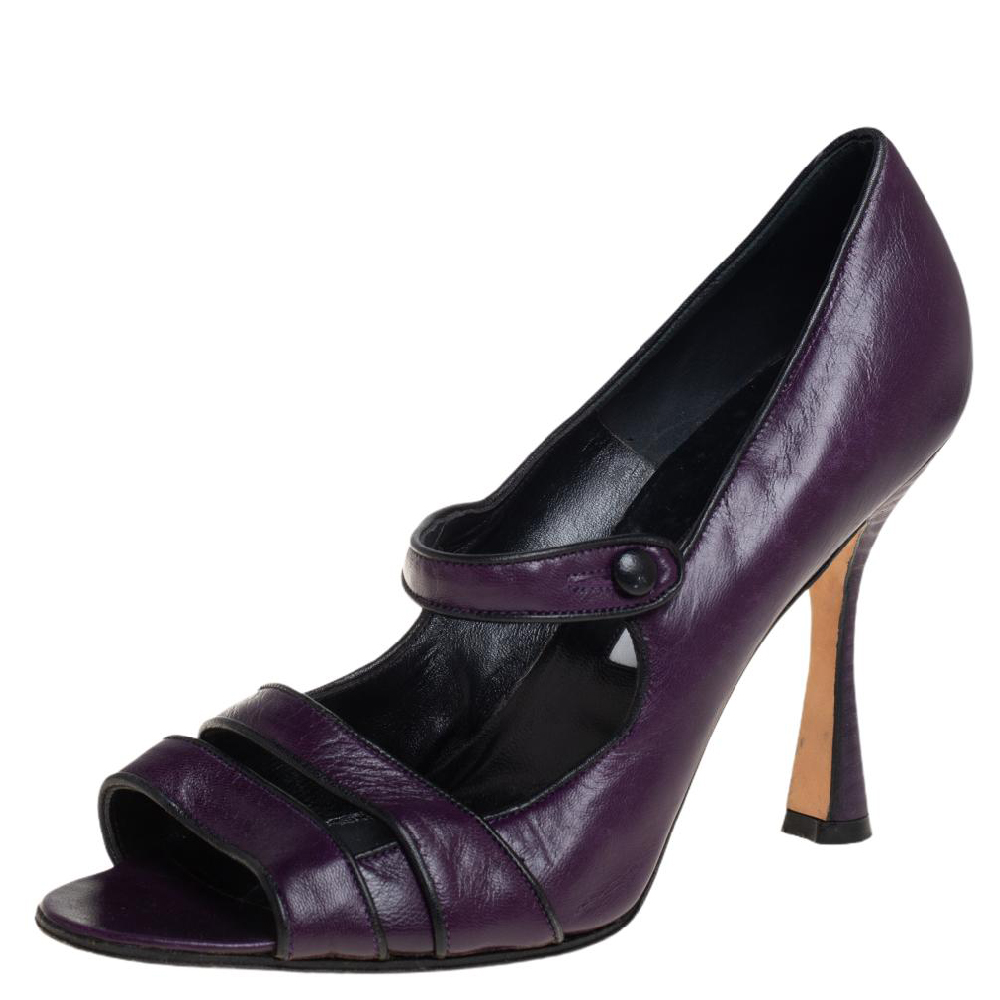 Manolo blahnik purple leather mary jane pumps size 39.5