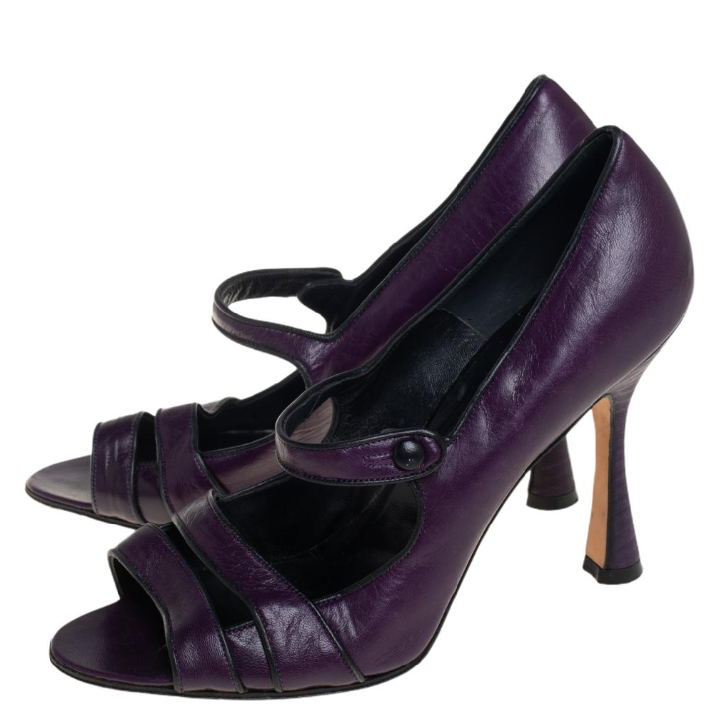 Manolo Blahnik Purple Leather Mary Jane Pumps Size 39.5