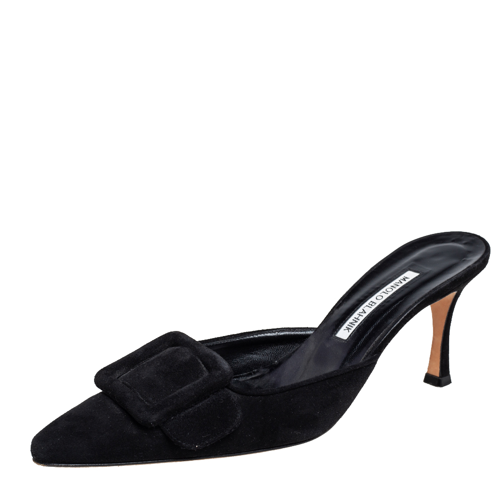 Manolo Blahnik Black Suede Maysale Mule Sandals Size 40.5
