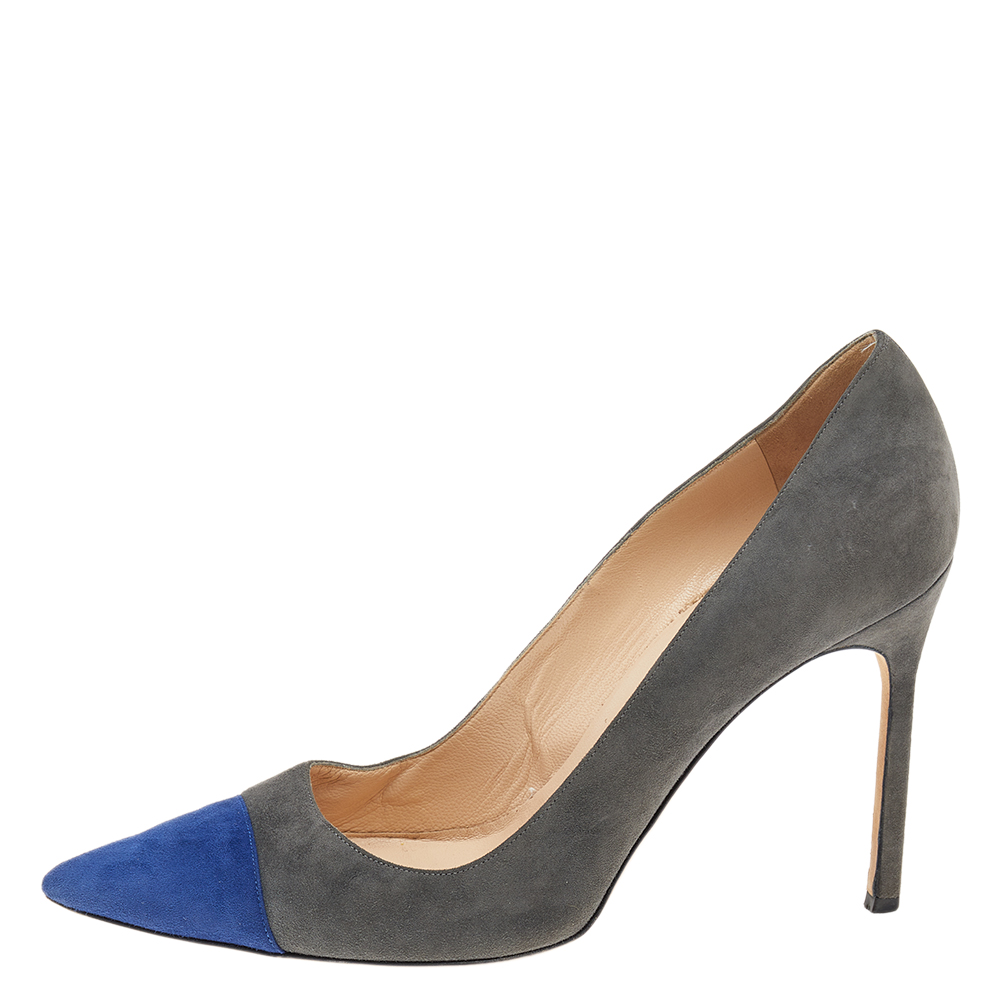 Manolo Blahnik Grey/Blue Suede Pointed Toe Pumps Size 40