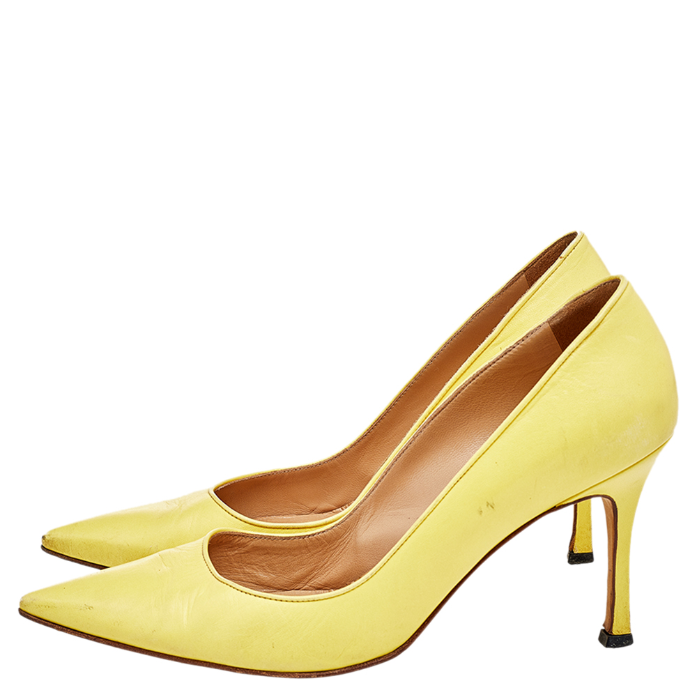 Manolo Blahnik Yellow Leather Pointed Toe Pumps Size 37.5