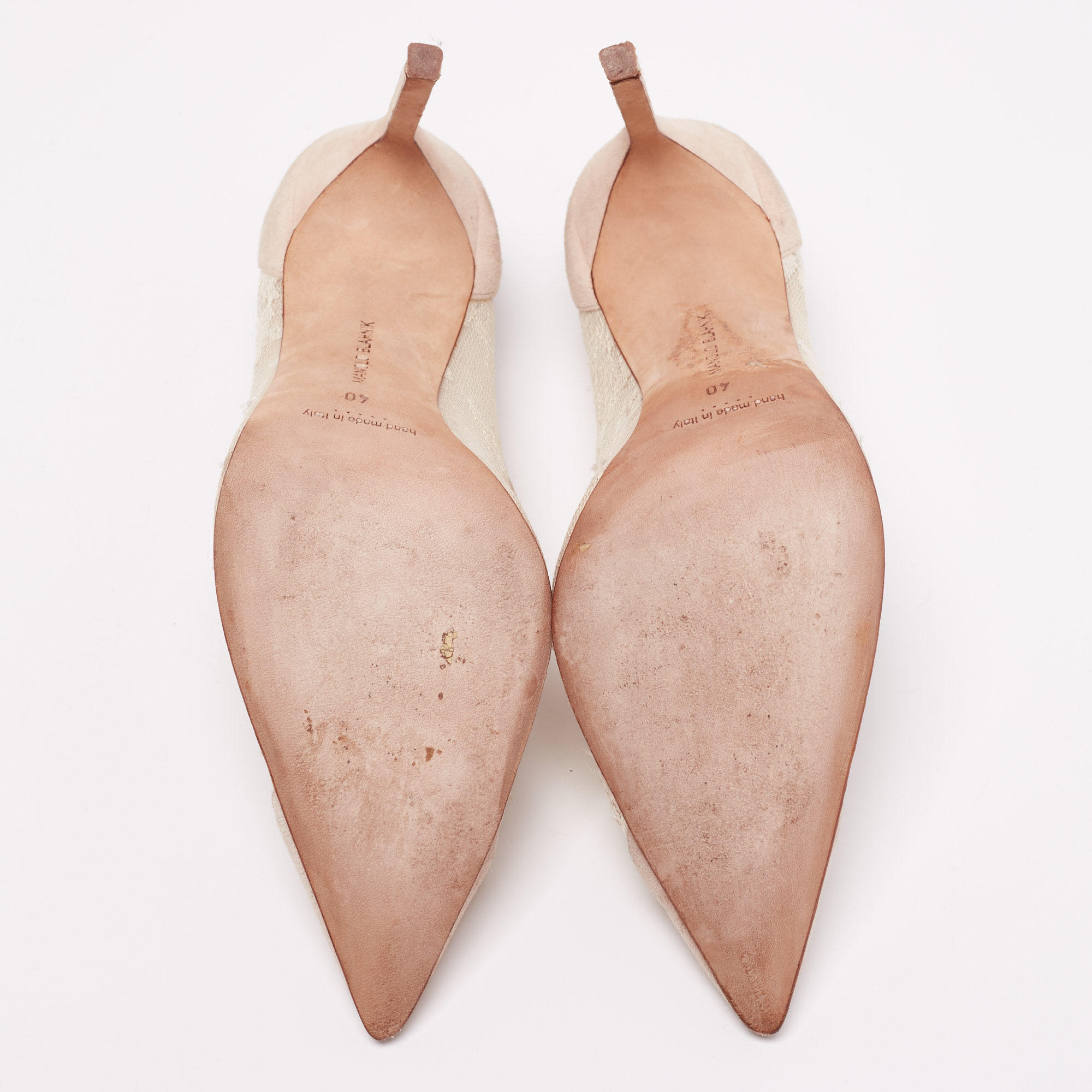 Manolo Blahnik Beige Suede And Lace Pointed-Toe Pumps Size 40