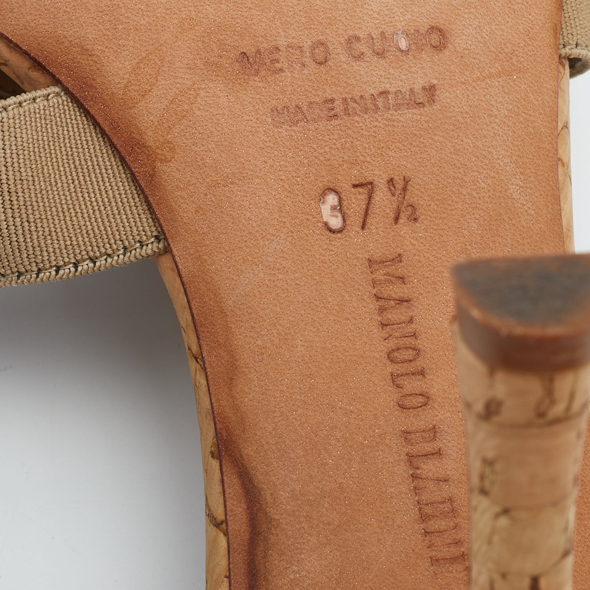 Manolo Blahnik Beige Grosgrain Slingback Sandals Size 37.5