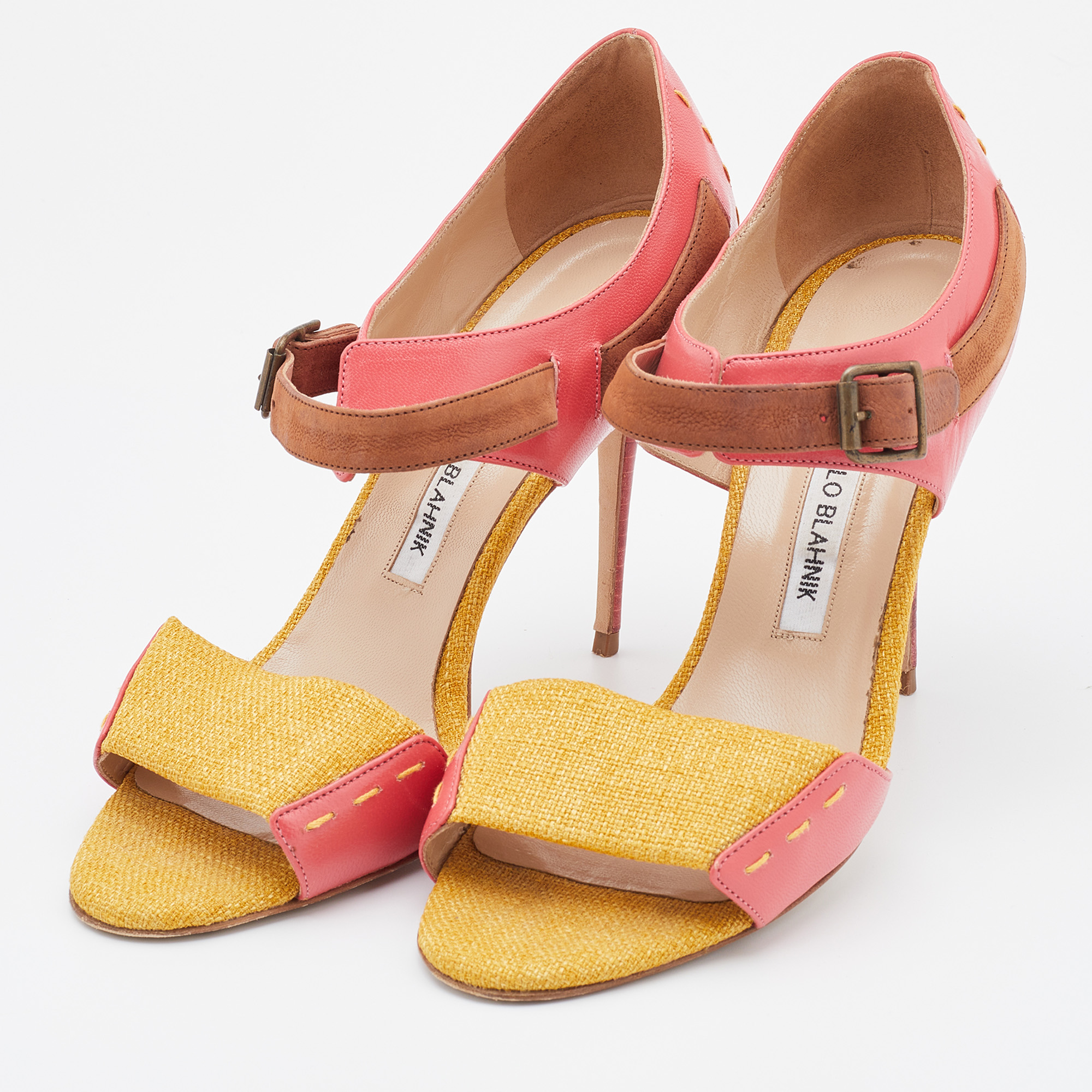 Manolo Blahnik Multicolor Leather/Fabric and Suede Ankle Strap Sandals Size
Manolo Blahnik Multicolor Leather/Fabric and Suede Ankle Strap Sandals Size