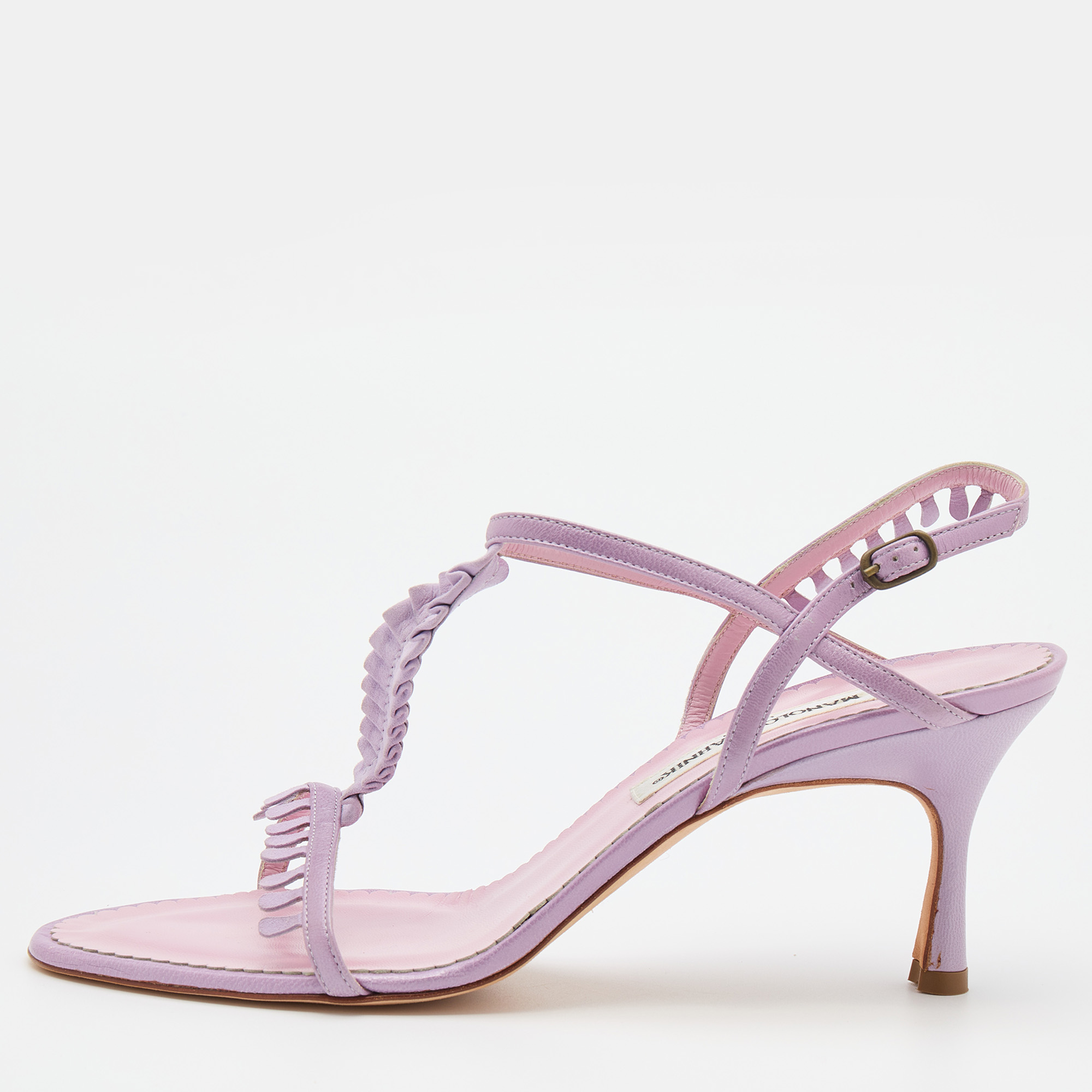 Manolo blahnik lilac leather and suede tigrata strappy sandals size 40.5
