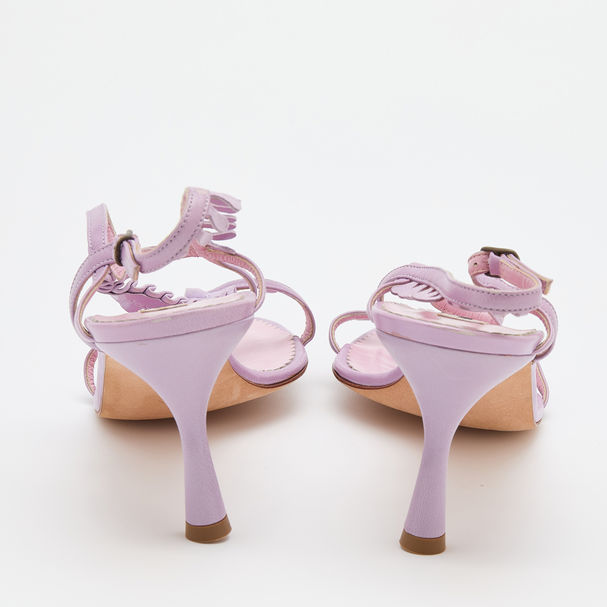 Manolo Blahnik Lilac Leather And Suede Tigrata Strappy Sandals Size 40.5