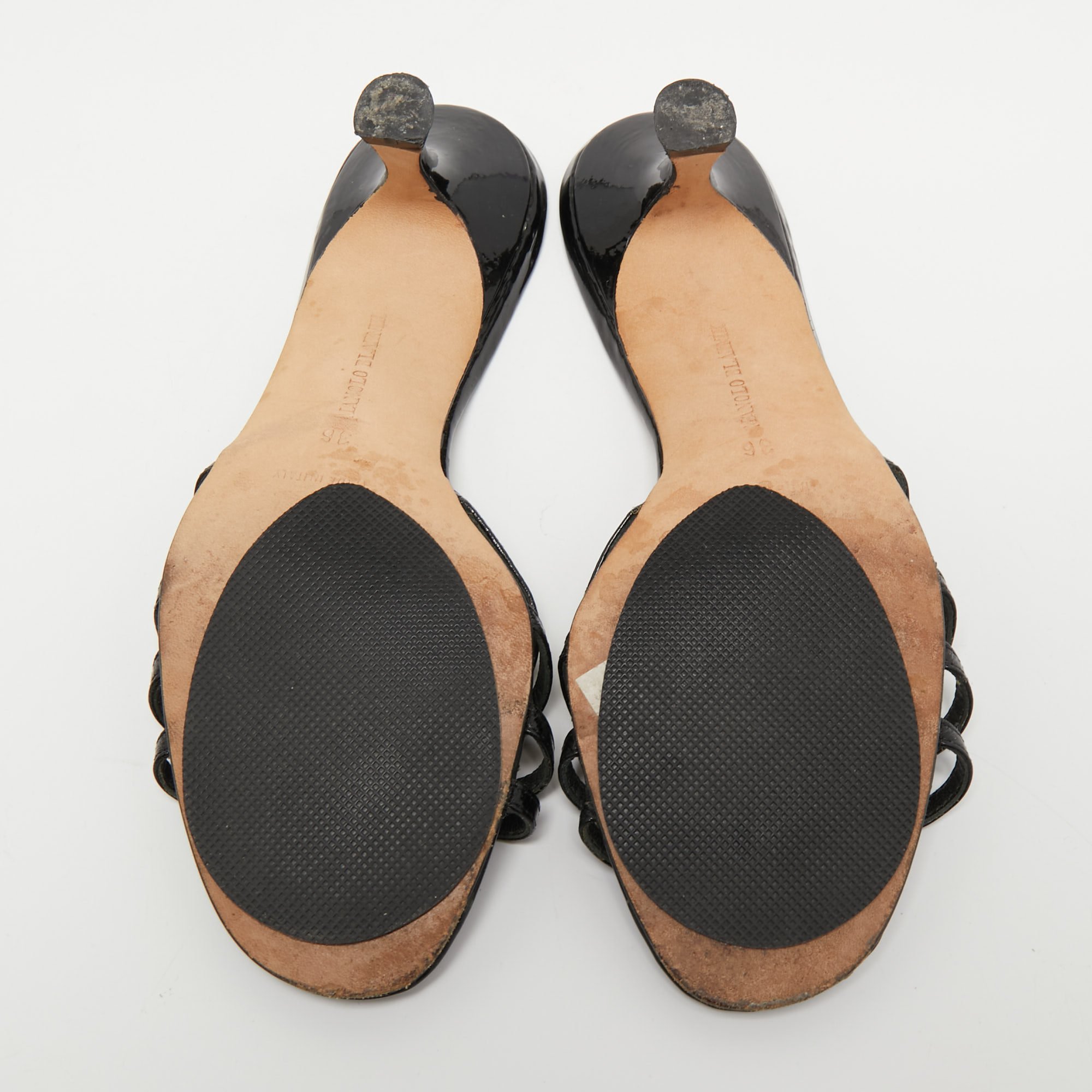 Manolo Blahnik Black Patent Leather Strappy Slide Sandals Size 36