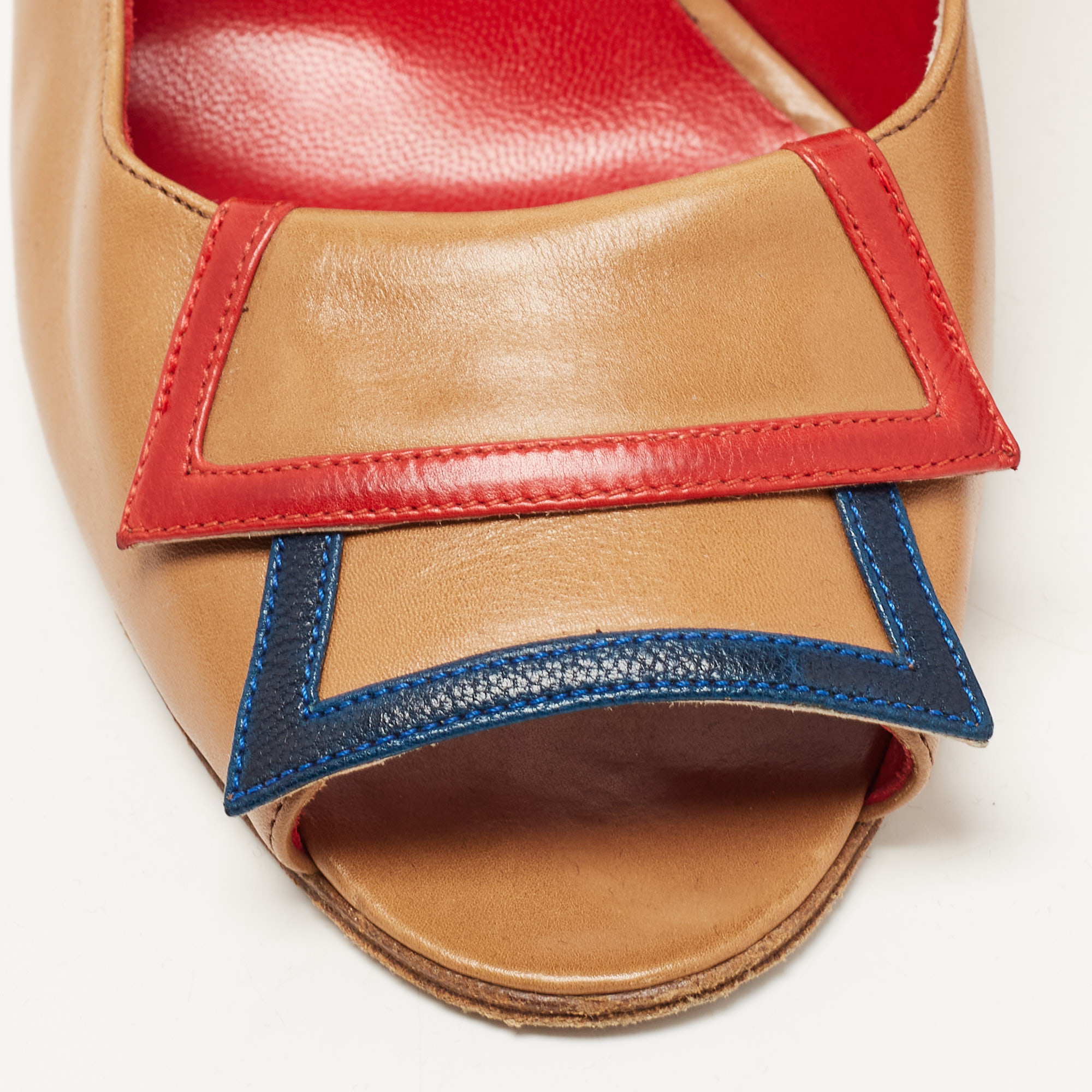 Manolo Blahnik Brown Leather Peep Toe Slingback Sandals Size 38