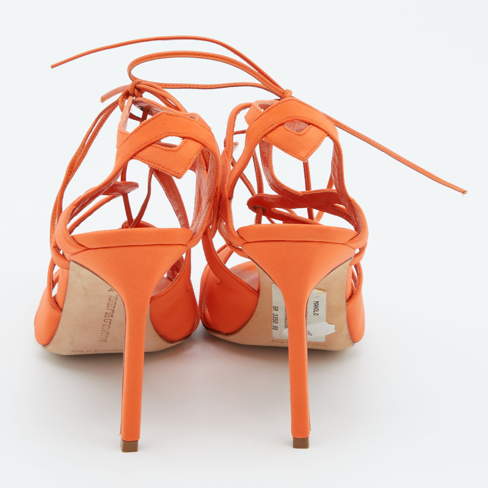 Manolo Blahnik Orange Fabric Cut Out Strappy Sandals Size 37