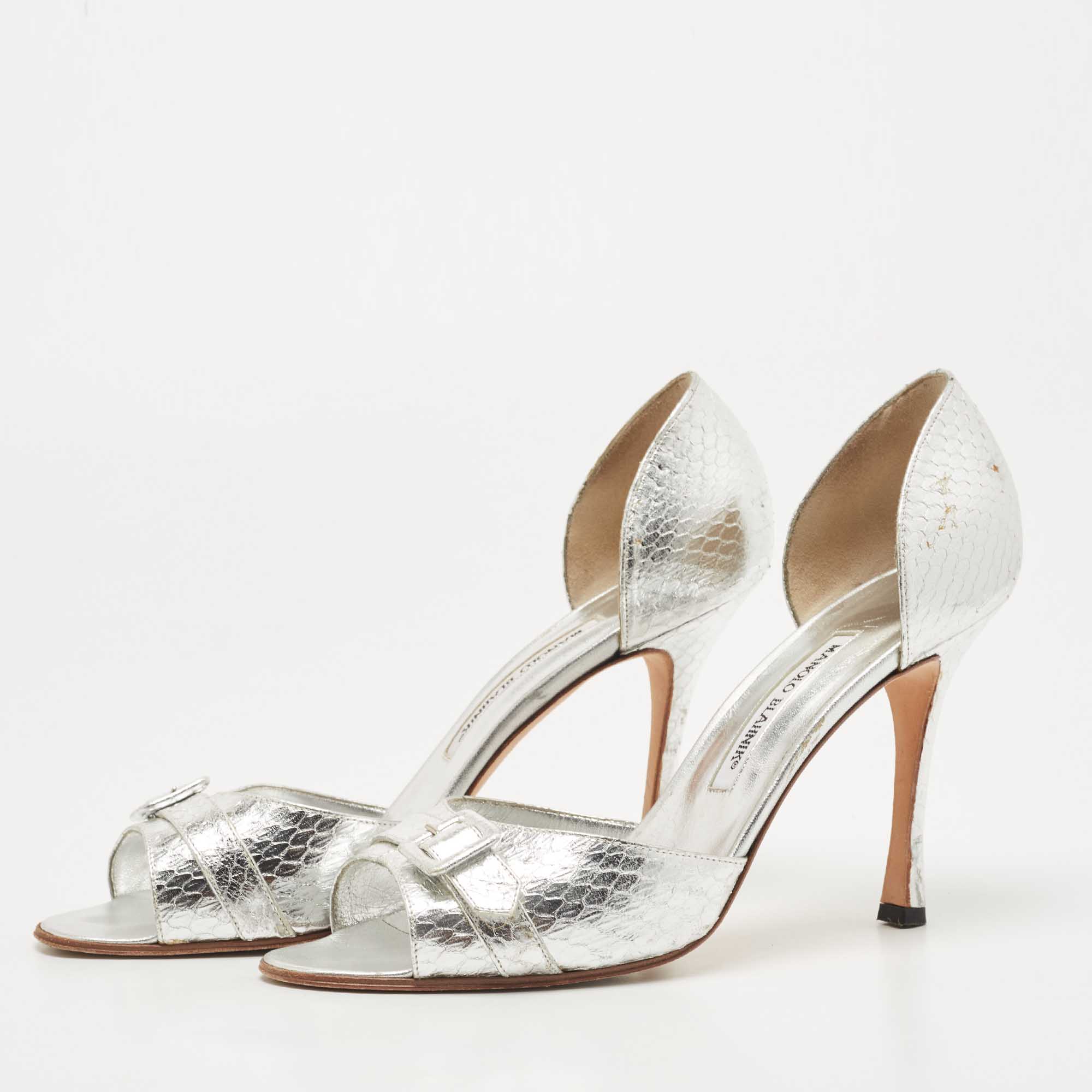 

Manolo Blahnik Silver Python Embossed Leather D'Orsay Pumps Size