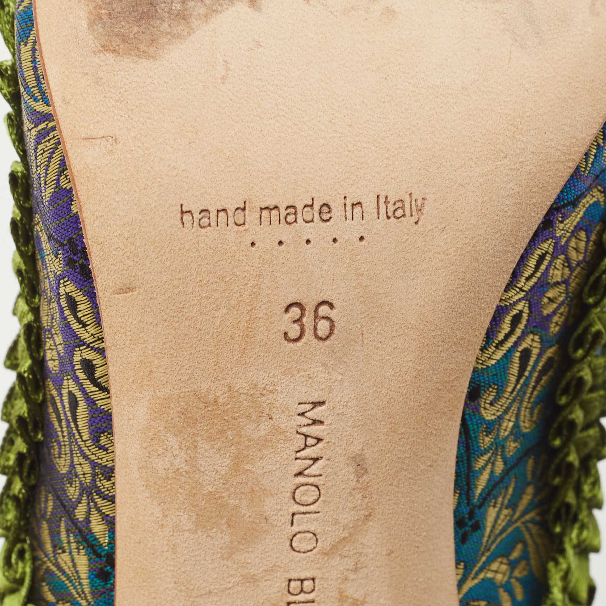 Manolo Blahnik Multicolor Brocade Fabric Hangisi Pointed Toe Pumps Size 36
