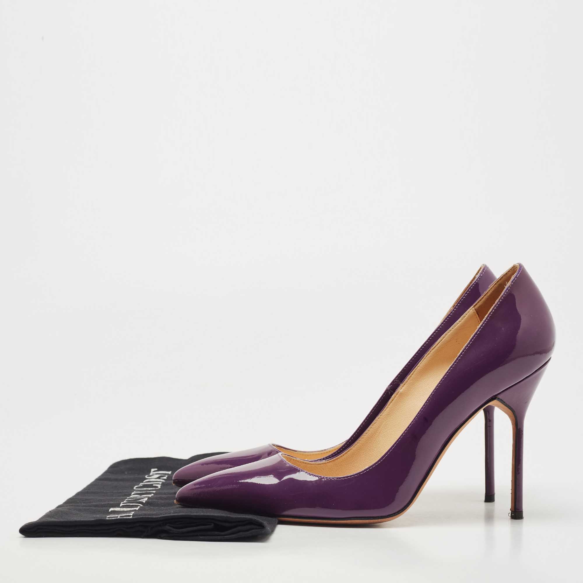 Manolo Blahnik Purple Patent Leather BB Pointed Toe Pumps Size 37.5