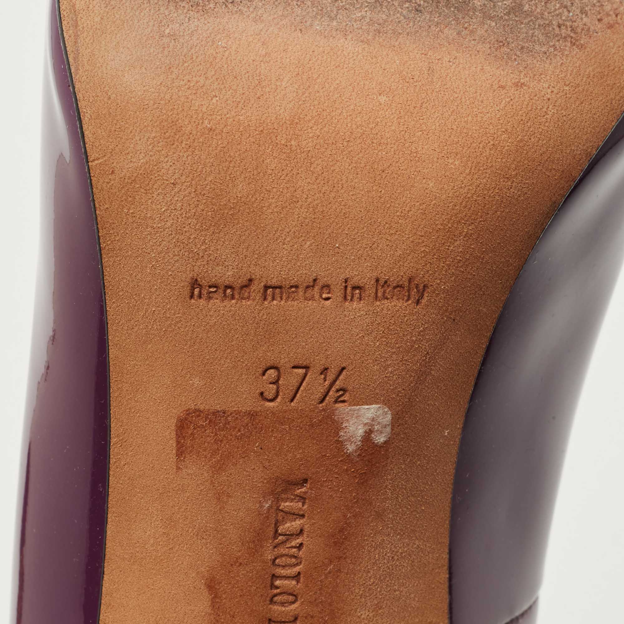 Manolo Blahnik Purple Patent Leather BB Pointed Toe Pumps Size 37.5