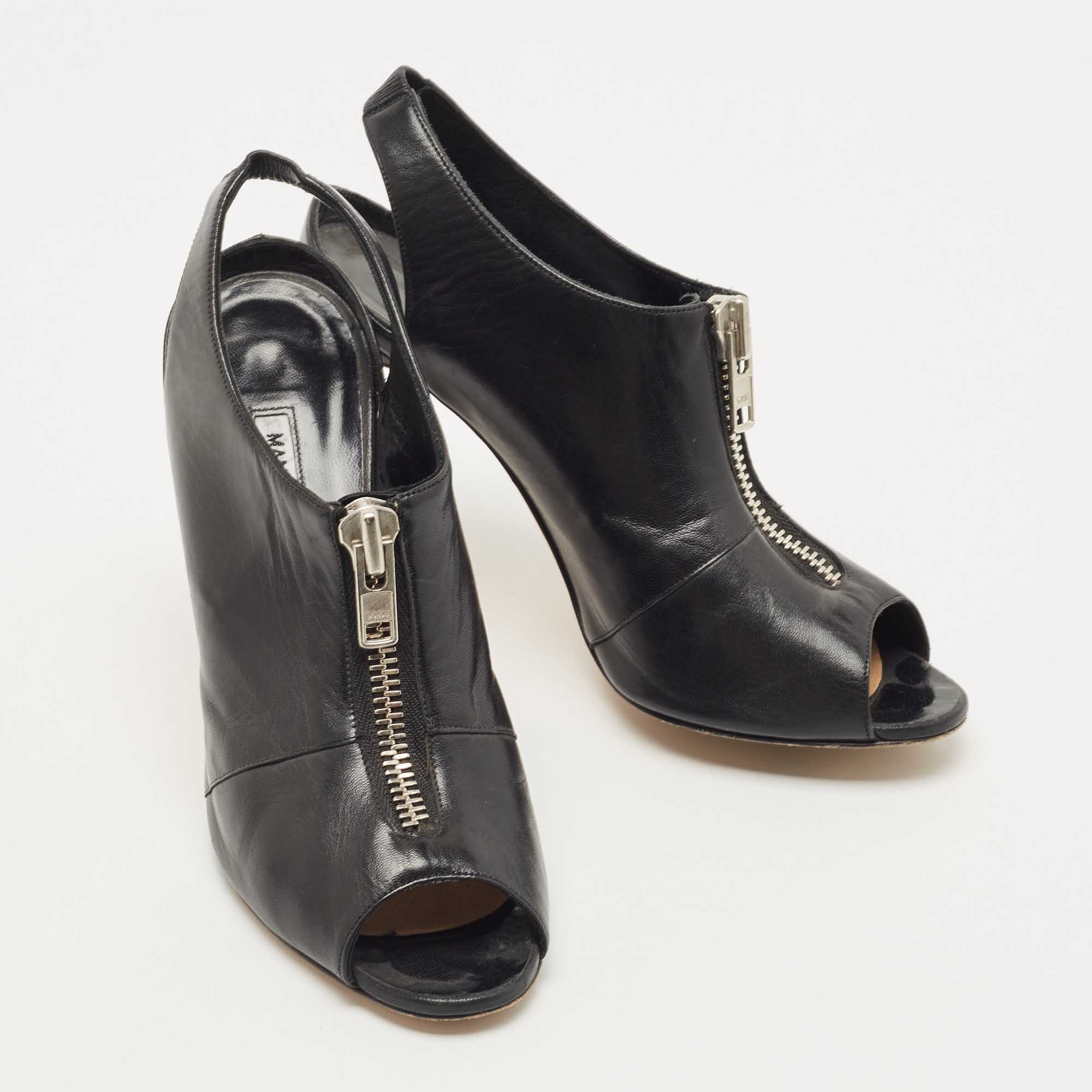 Manolo Blahnik Black Leather Vella Booties Size 37.5